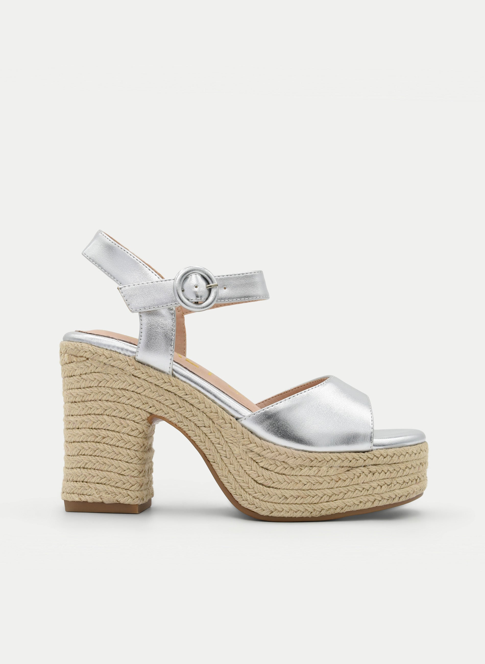 SANDALIAS DE TACÓN PLATA CON PLATAFORMA DE YUTE