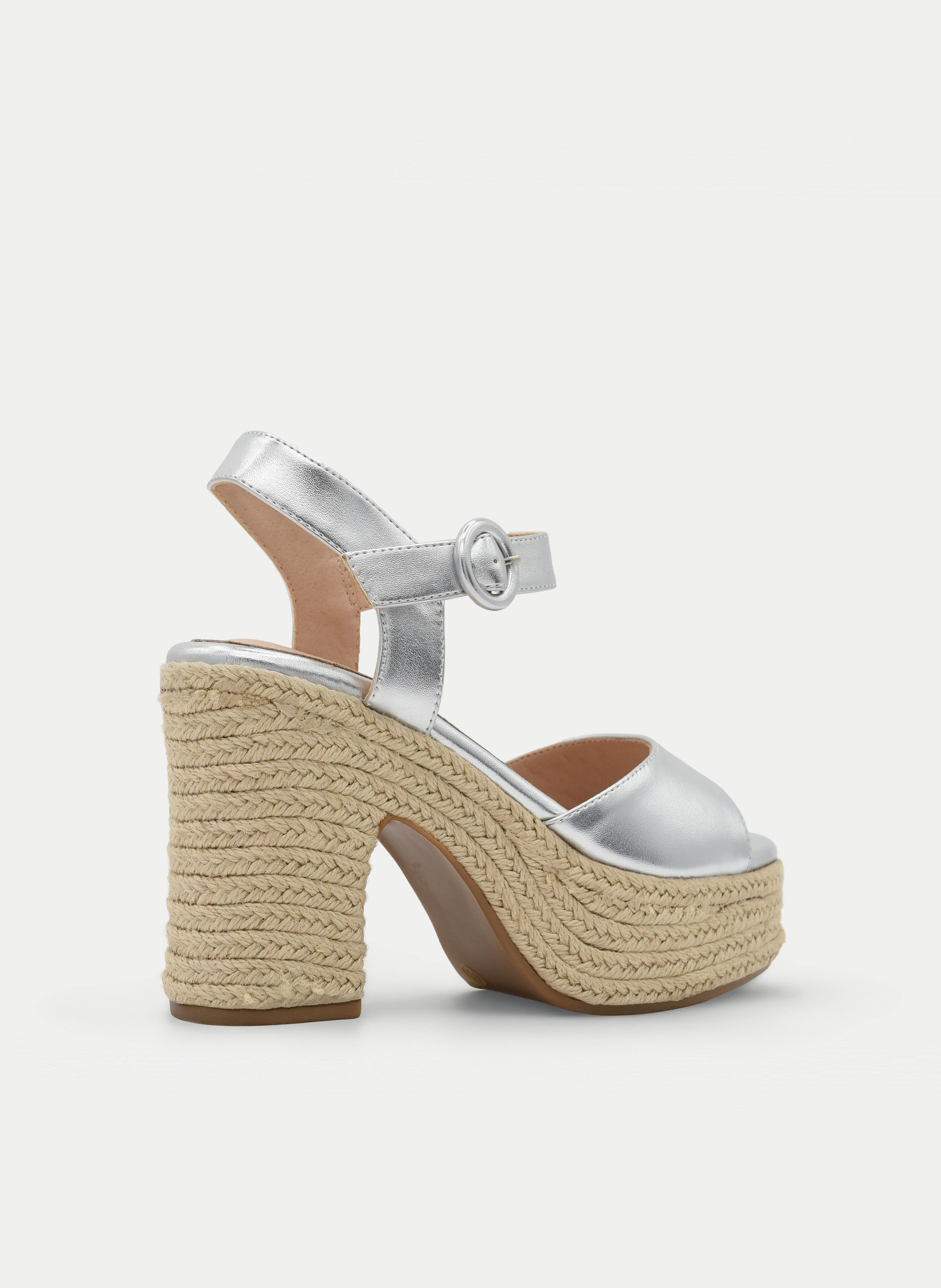SANDALIAS DE TACÓN PLATA CON PLATAFORMA DE YUTE