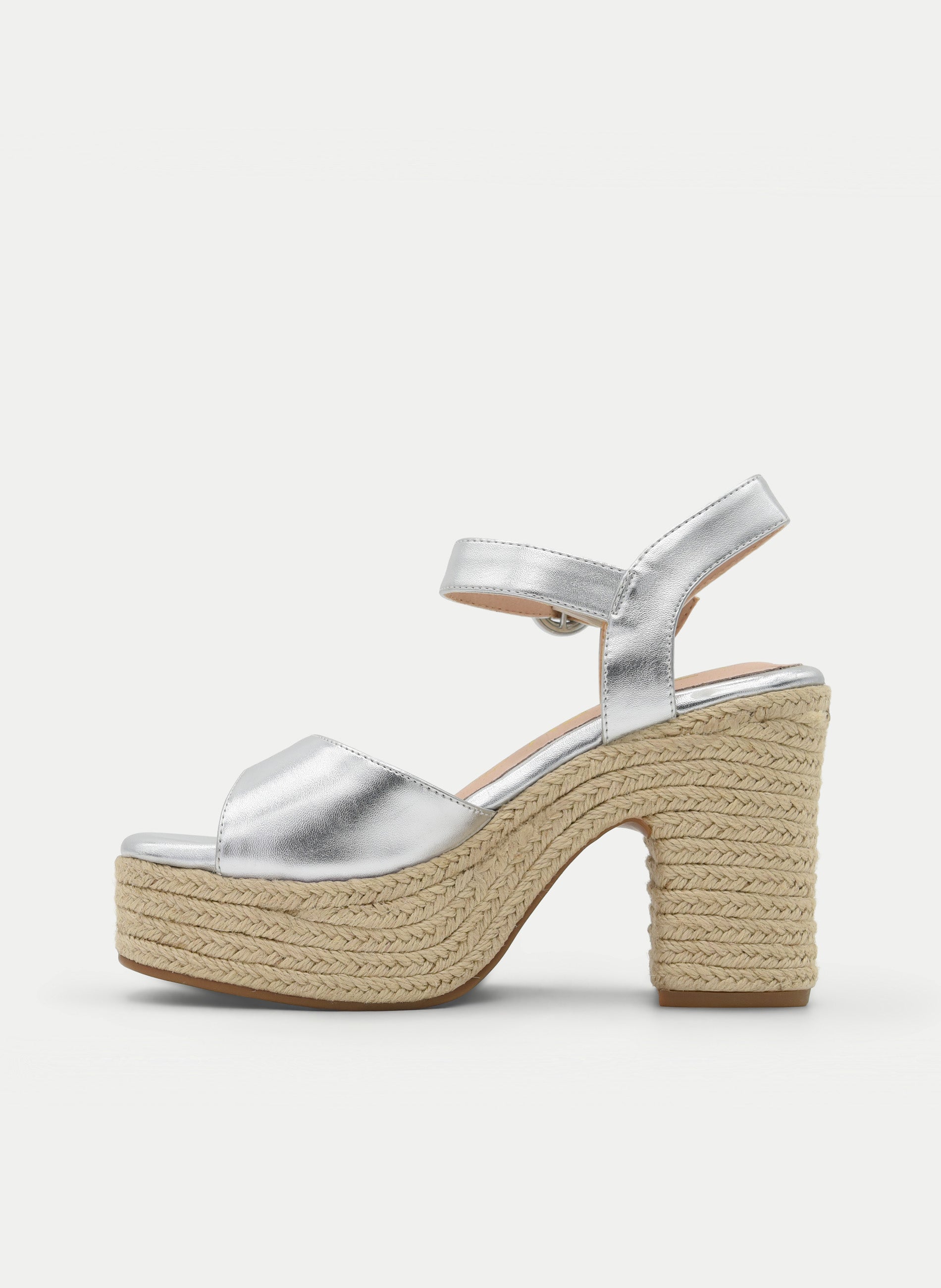 SANDALIAS DE TACÓN PLATA CON PLATAFORMA DE YUTE