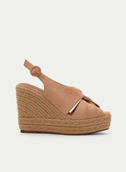 CAMEL ESPARTO WEDGE SANDAL WITH KNOT