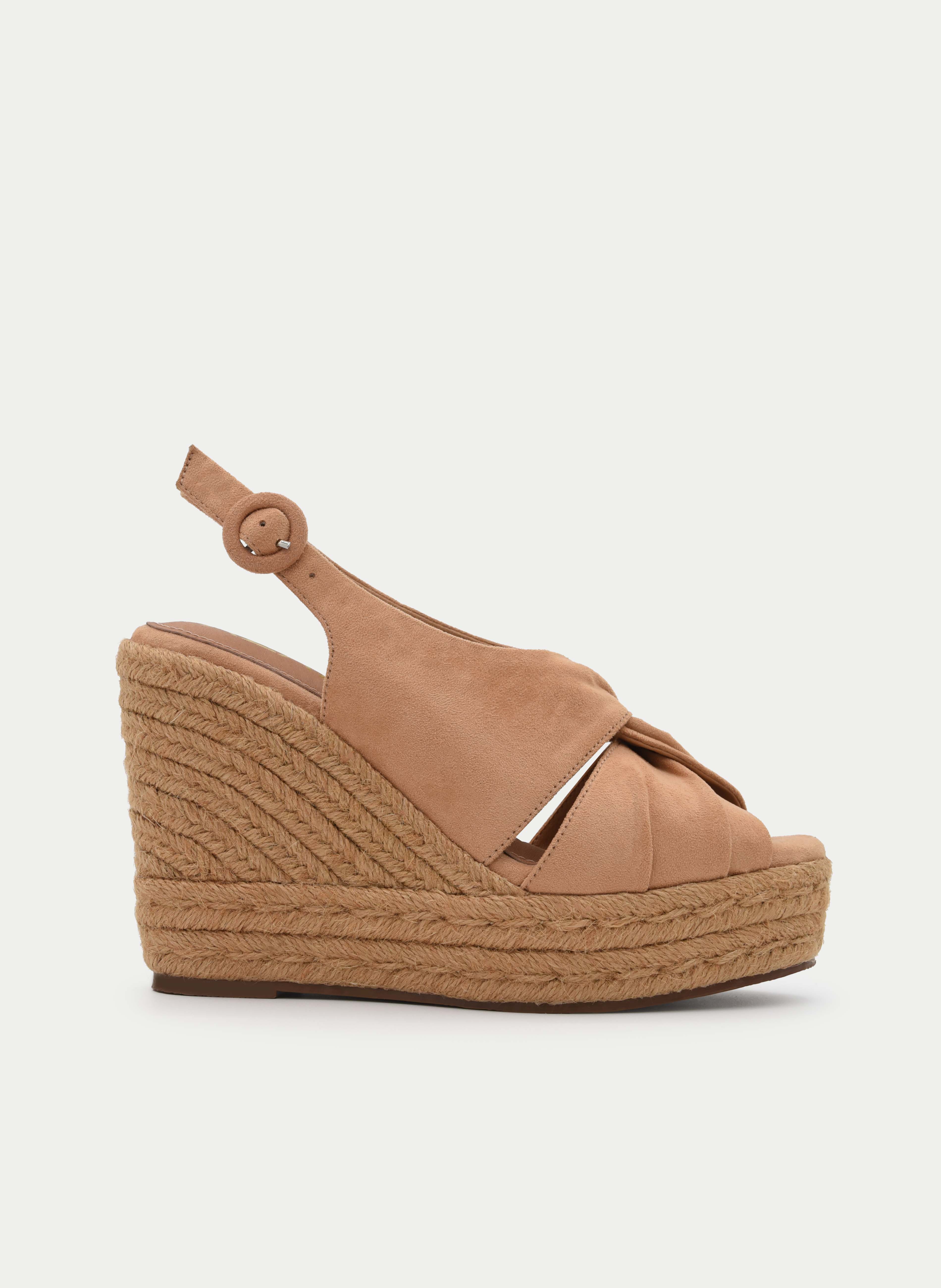 SANDALIA CUÑA ESPARTO CAMEL CON NUDO