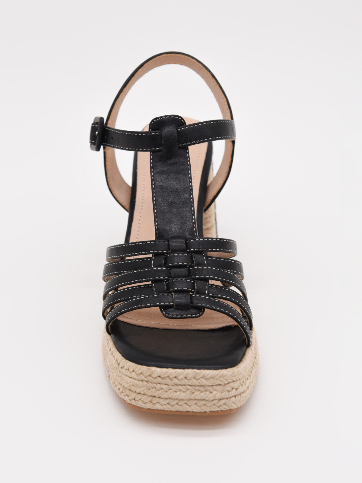 Sandalias de tacón negro con plataforma de yute