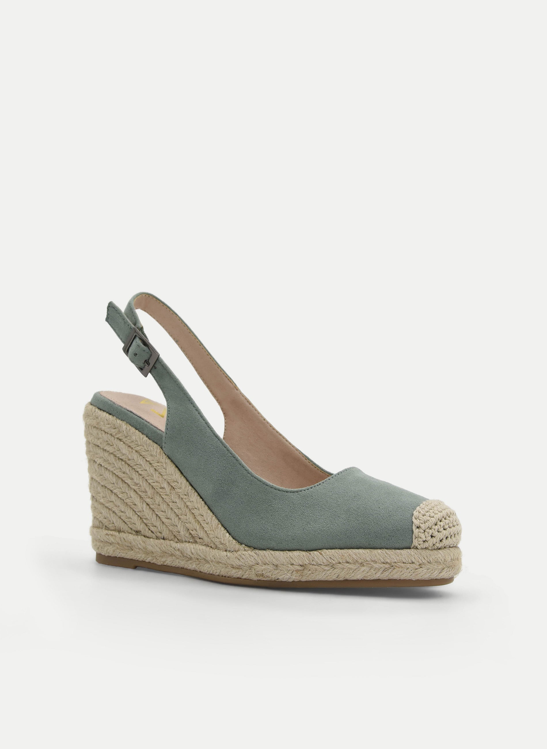 SANDALIA VERDE DE CUÑA DE YUTE CON PUNTERA CERRADA