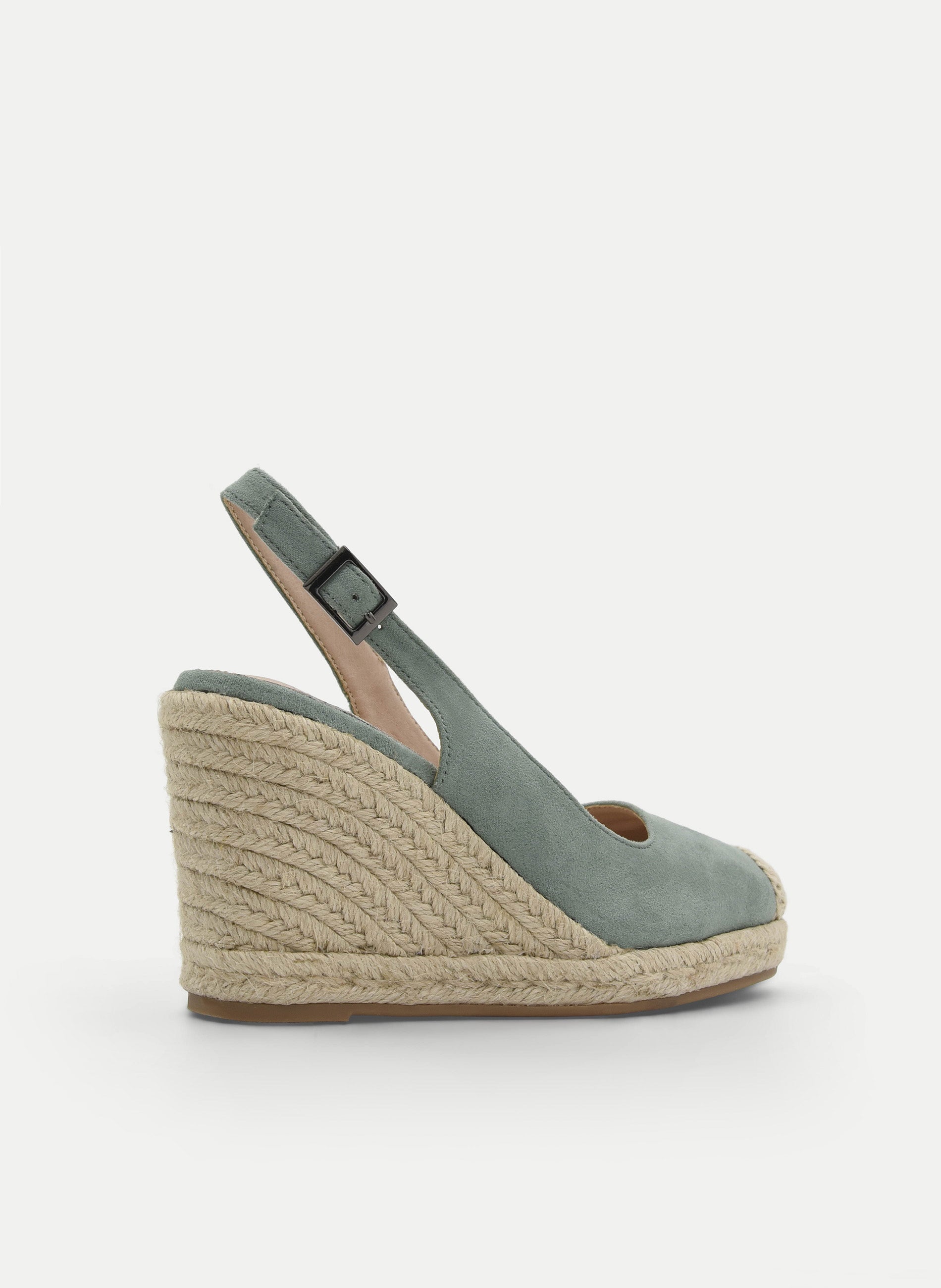 SANDALIA VERDE DE CUÑA DE YUTE CON PUNTERA CERRADA