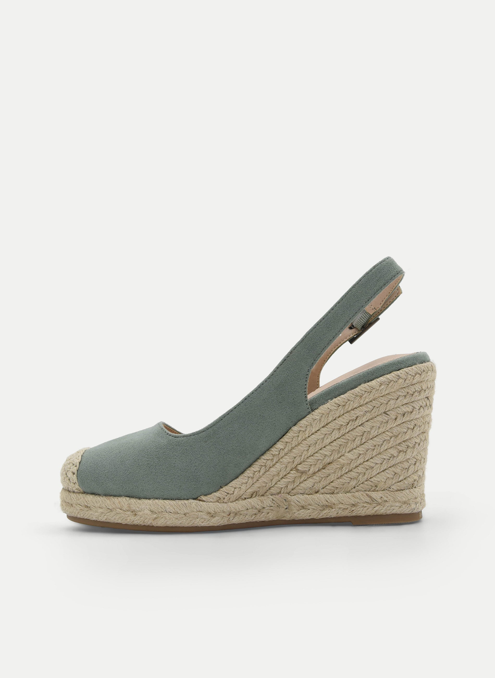 SANDALIA VERDE DE CUÑA DE YUTE CON PUNTERA CERRADA