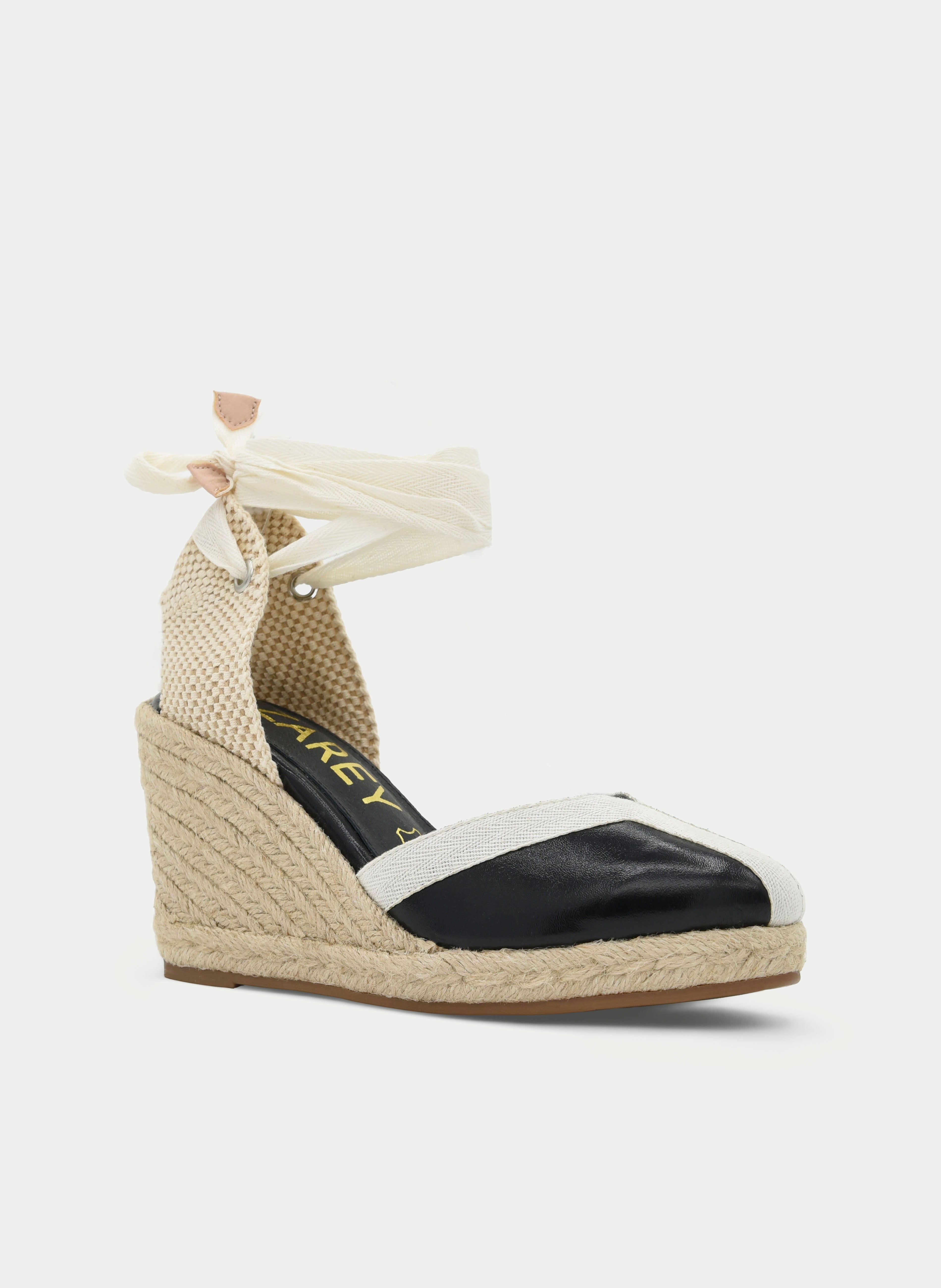 ALPARGATA CUÑA NEGRO Y BEIGE LAZADA