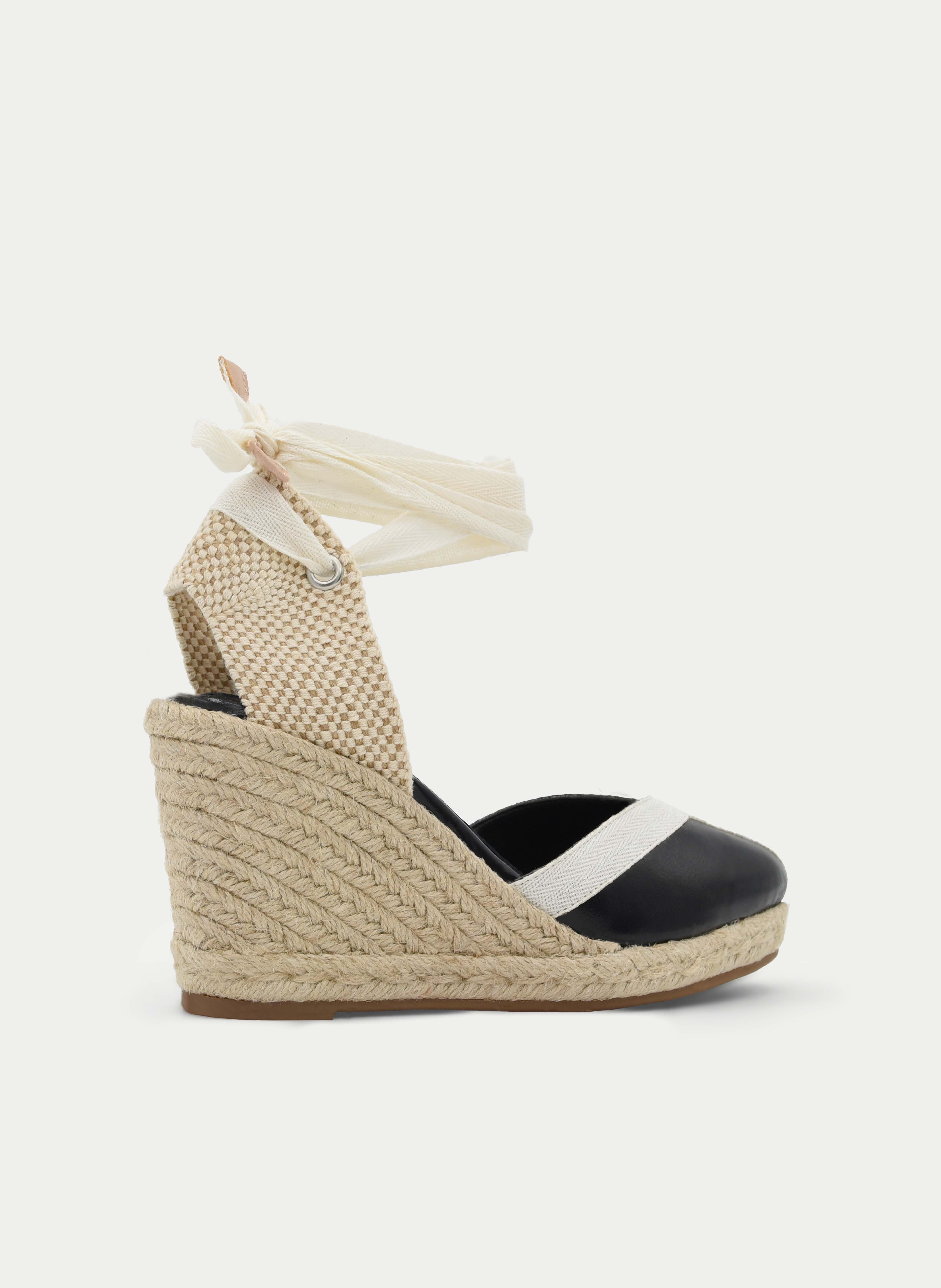 ALPARGATA CUÑA NEGRO Y BEIGE LAZADA