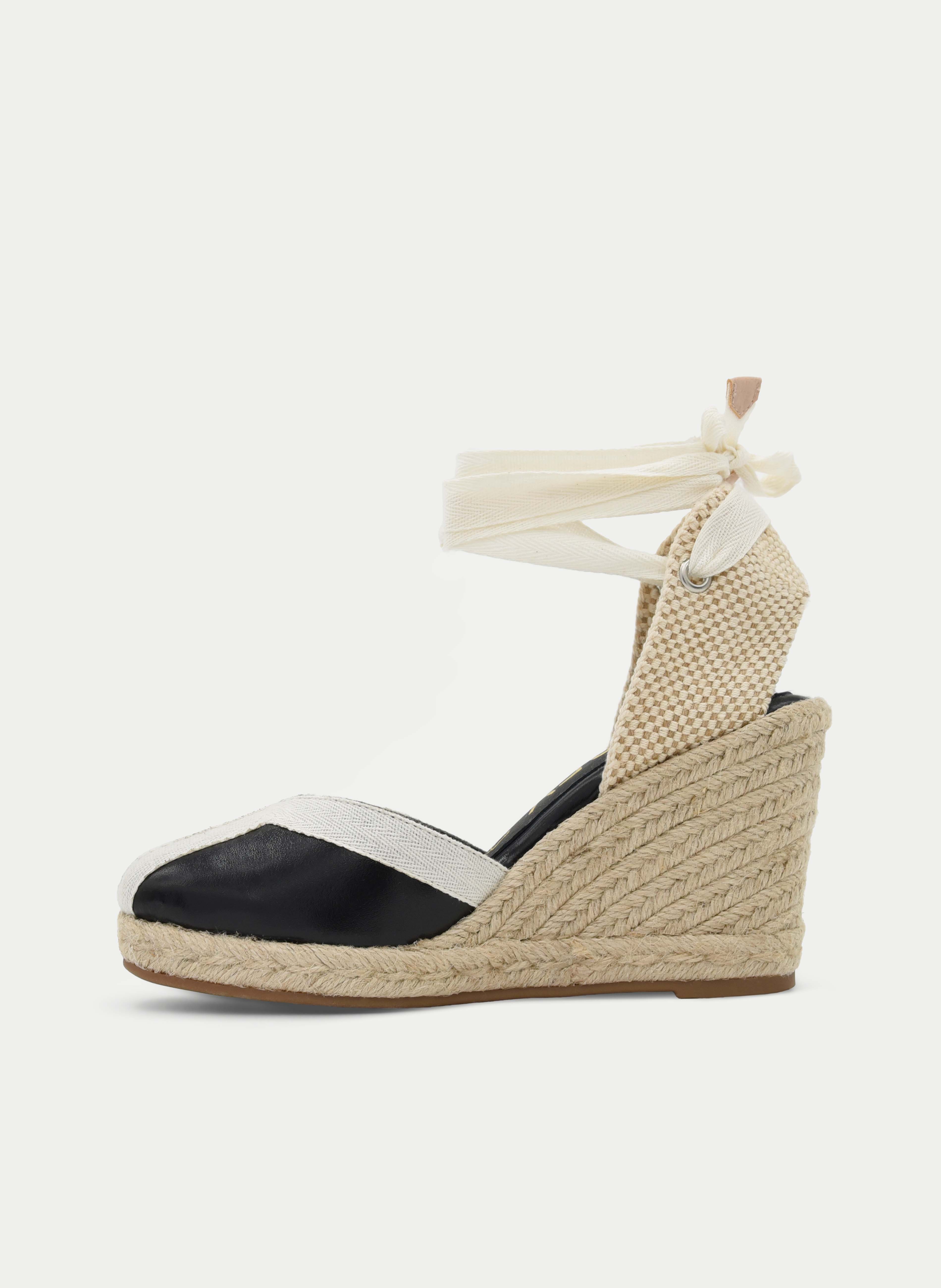 ALPARGATA CUÑA NEGRO Y BEIGE LAZADA