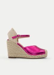 FUCHSIA METALLIC WEDGE ESPADRILLES WITH JUTE PLATFORM