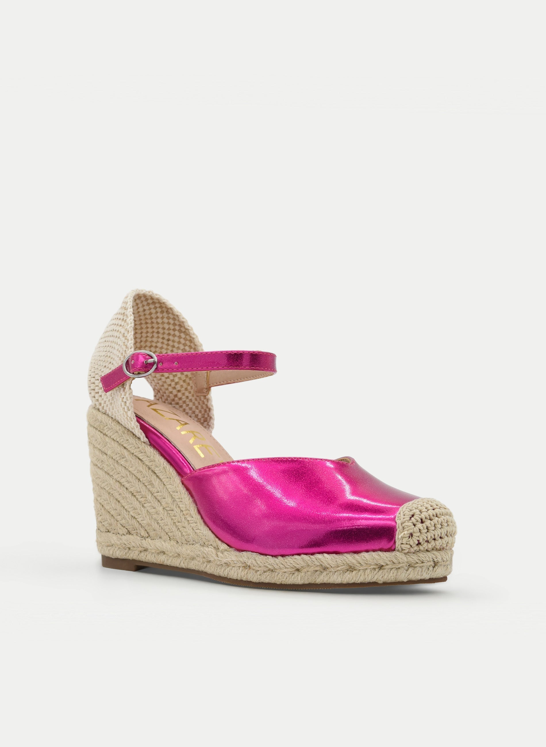 ALPARGATAS DE CUÑA FUCSIA METALIZADAS CON PLATAFORMA DE YUTE