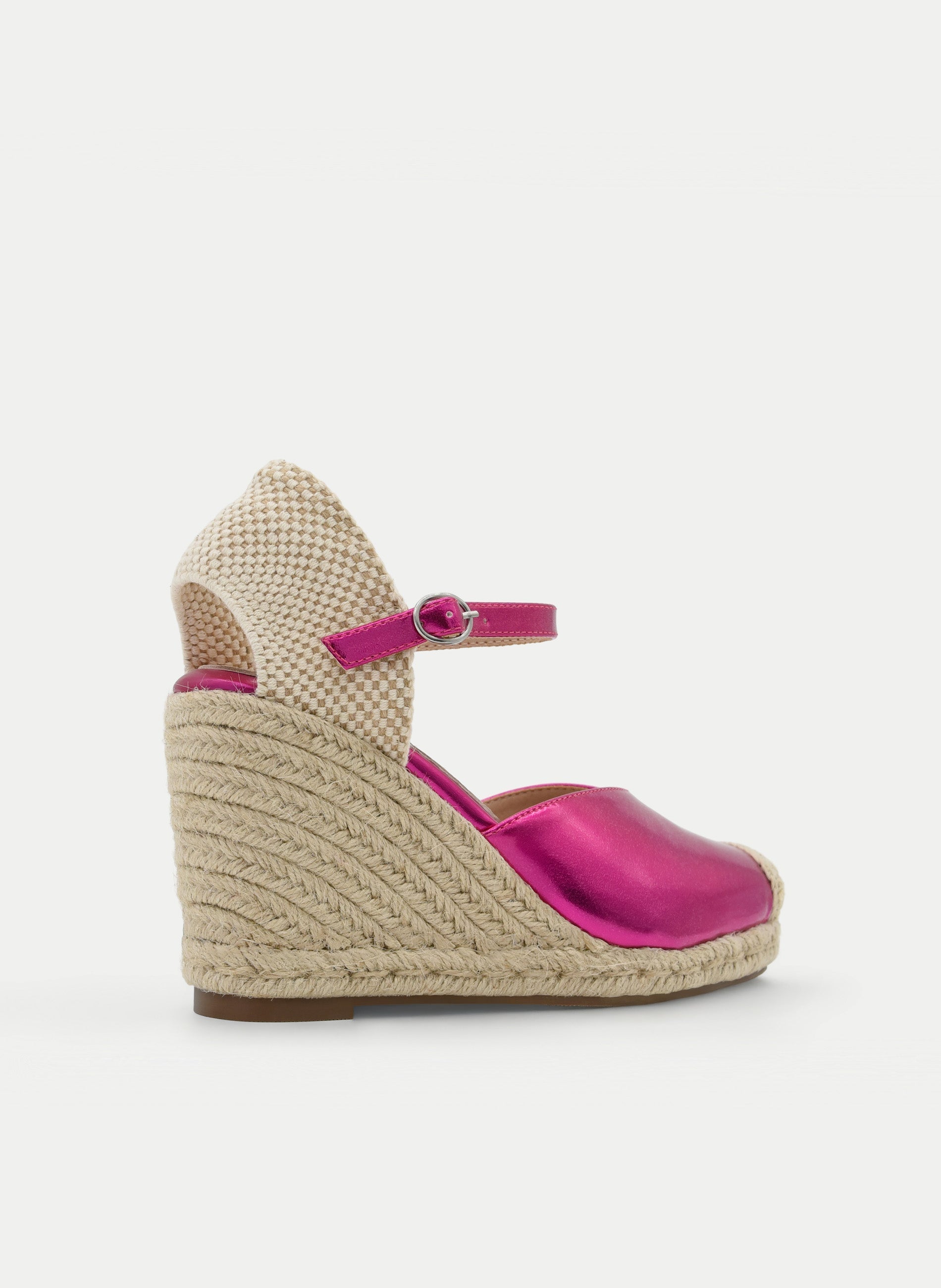 ALPARGATAS DE CUÑA FUCSIA METALIZADAS CON PLATAFORMA DE YUTE