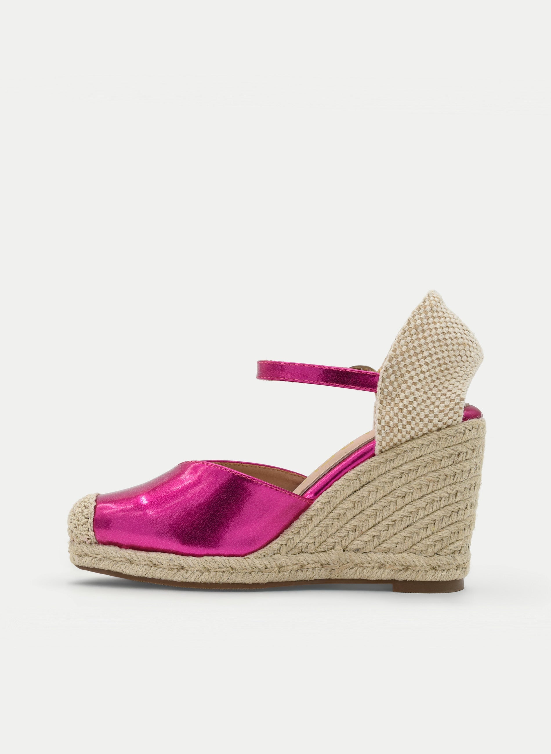 ALPARGATAS DE CUÑA FUCSIA METALIZADAS CON PLATAFORMA DE YUTE
