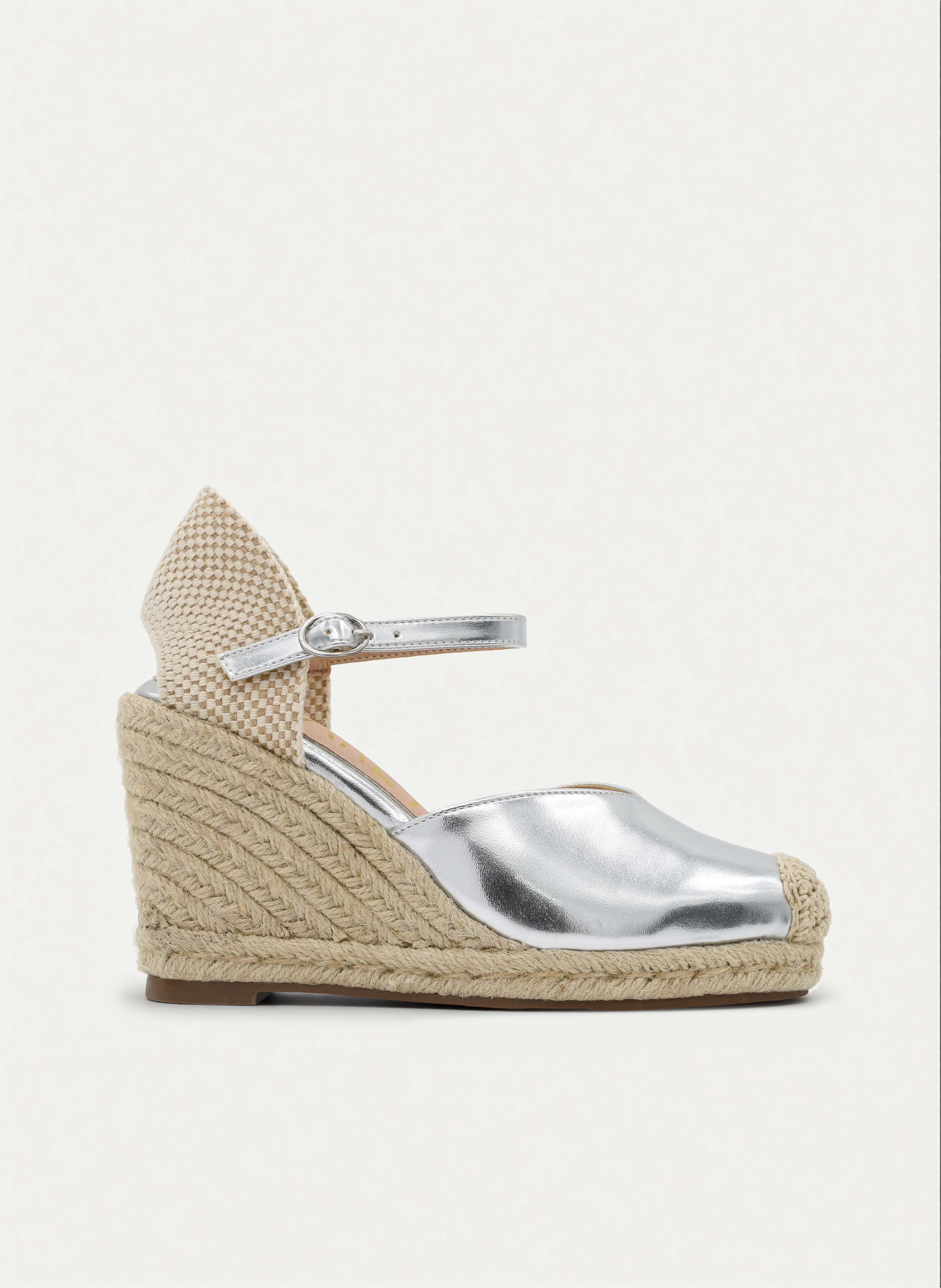 SILVER CLOSED-TOE JUTE WEDGE SANDAL