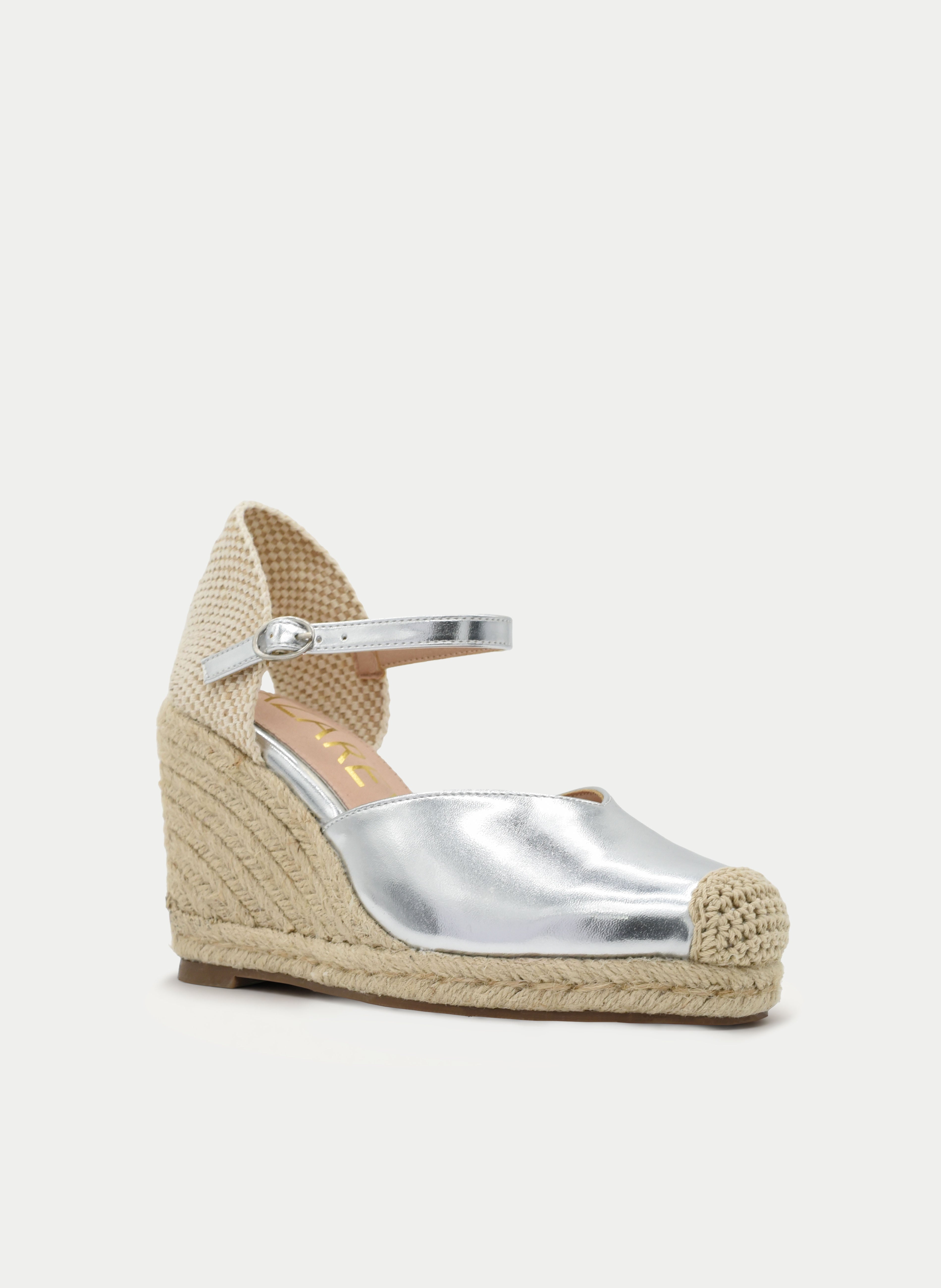 SILVER CLOSED-TOE JUTE WEDGE SANDAL