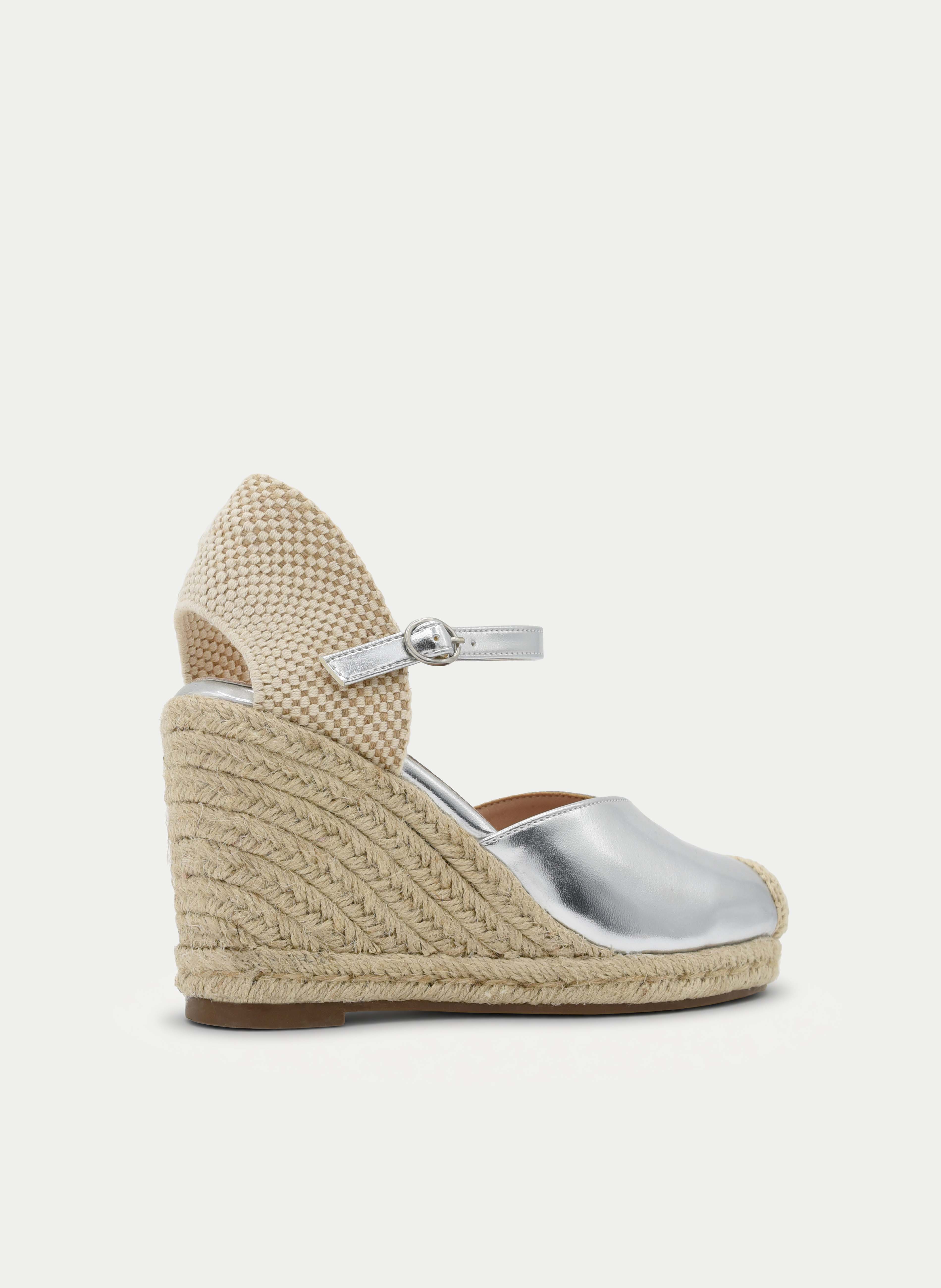 SILVER CLOSED-TOE JUTE WEDGE SANDAL