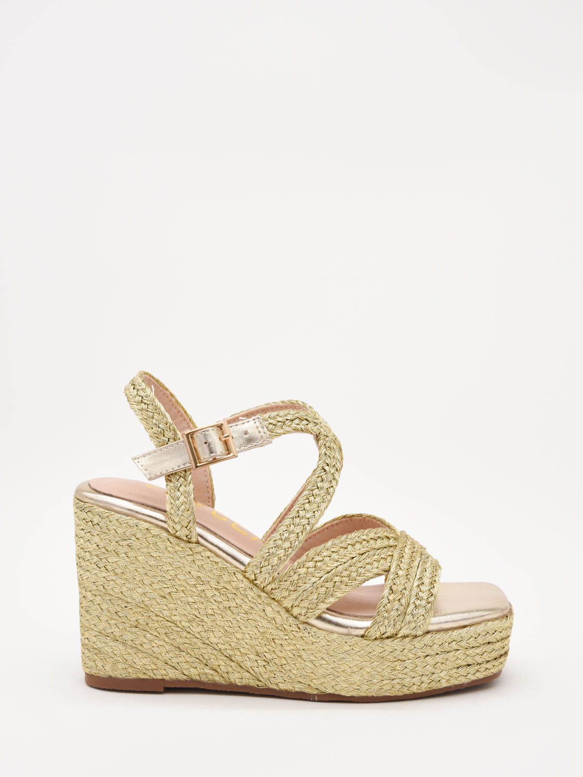 Natural jute wedge sandals with crossed straps
