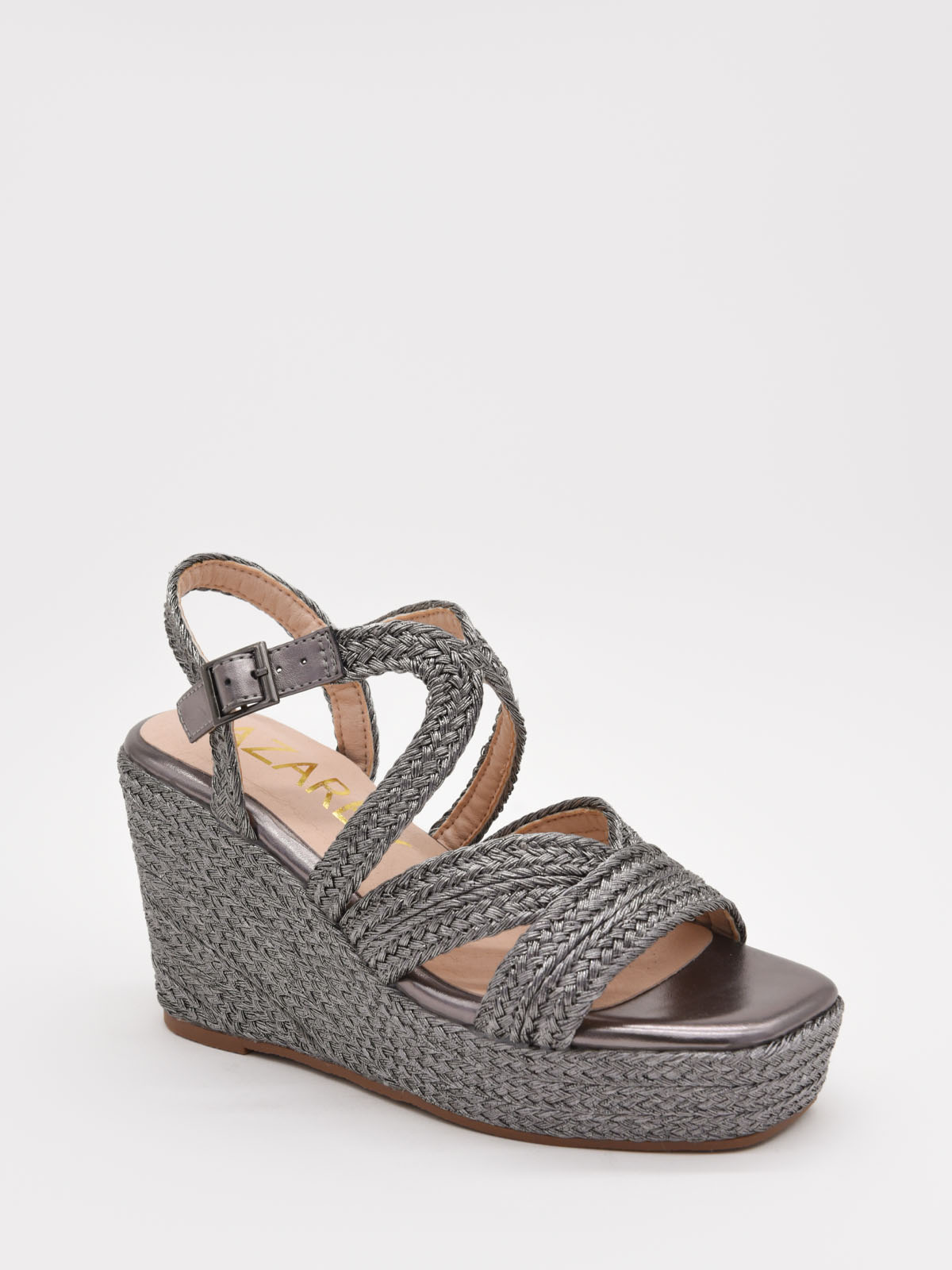 Grey jute espadrille wedges with cross-over straps and platform