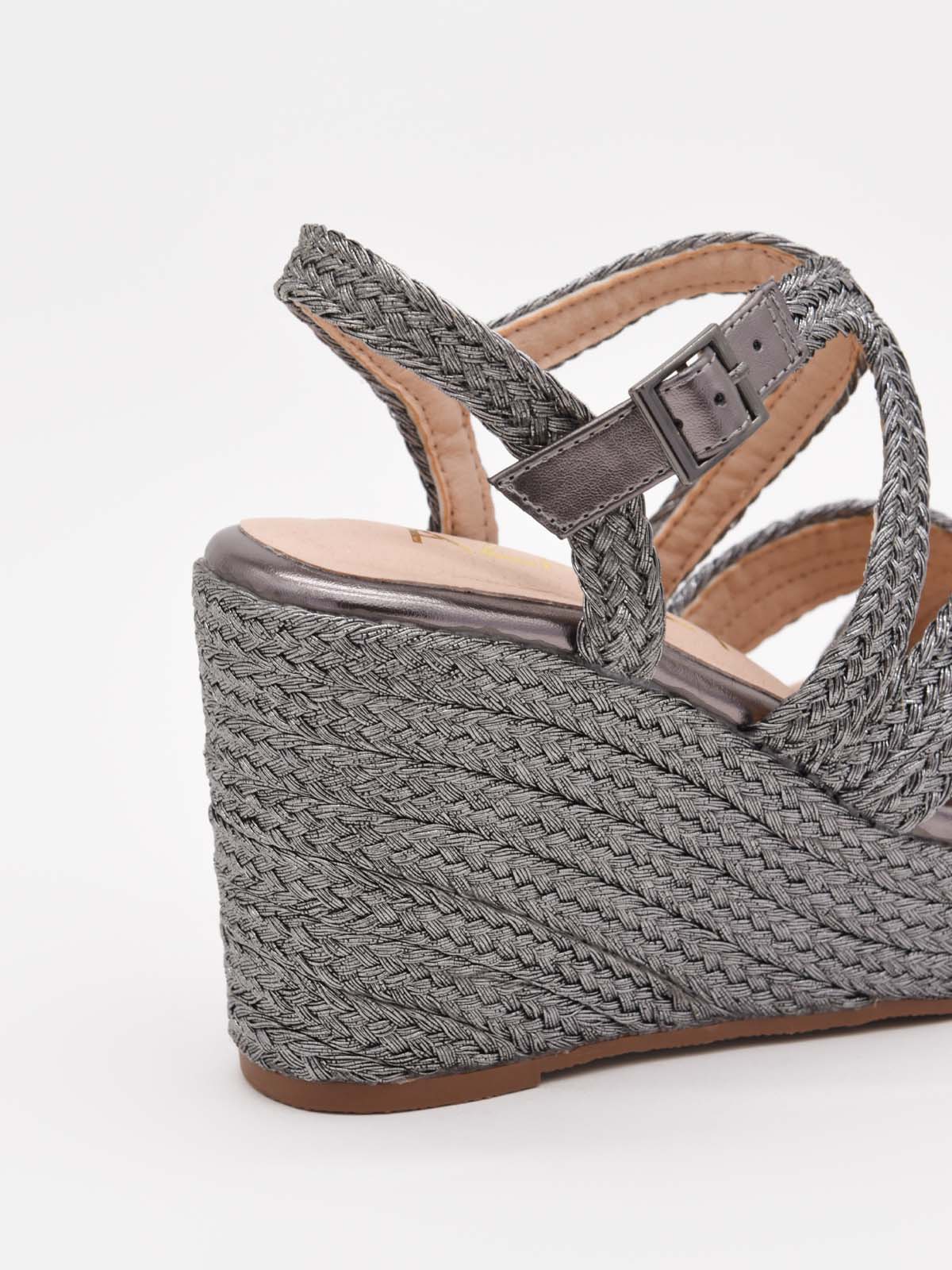 Grey jute espadrille wedges with cross-over straps and platform