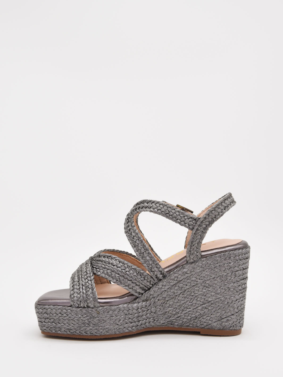 Grey jute espadrille wedges with cross-over straps and platform