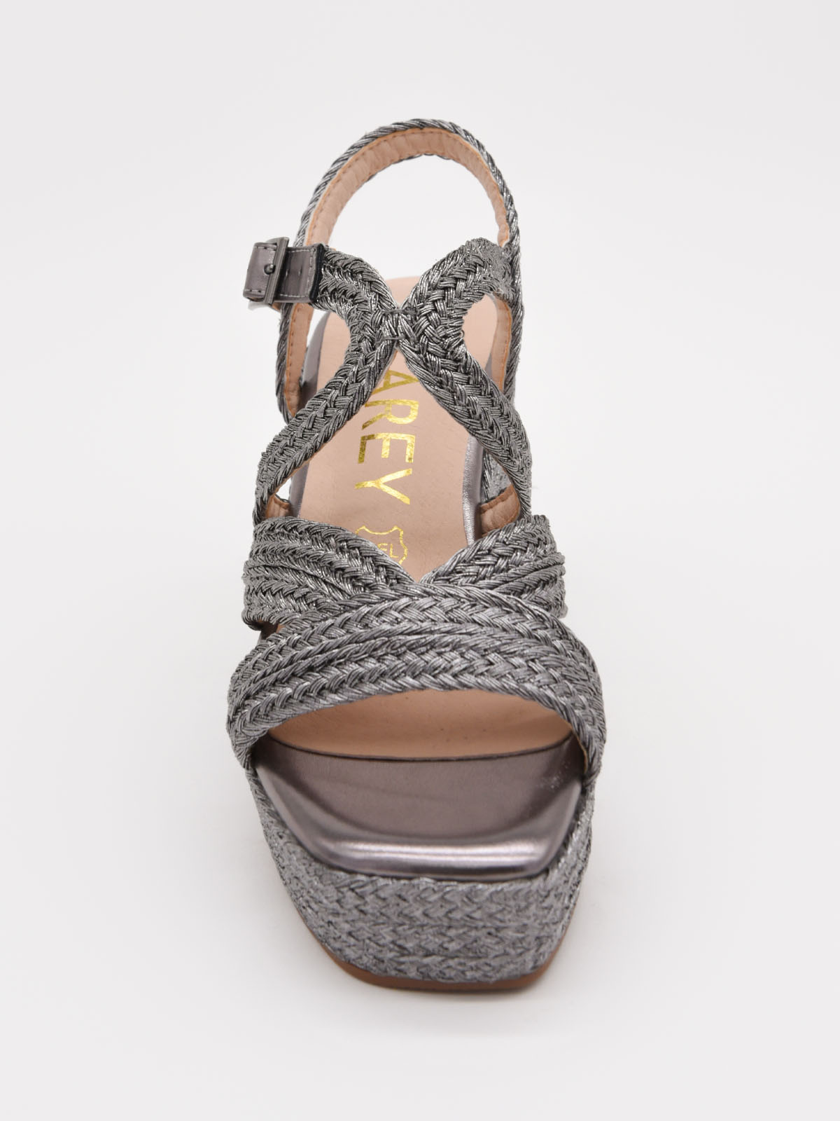 Grey jute espadrille wedges with cross-over straps and platform