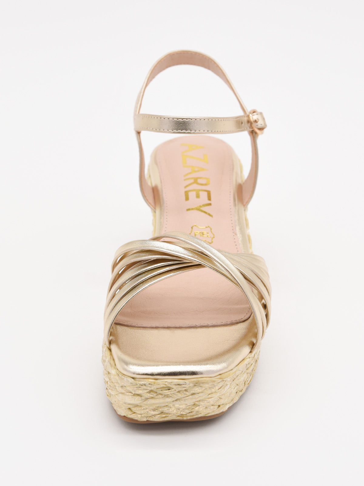 Sandalias de cuña doradas con plataforma tejida