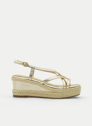 METALLIC GOLD WEDGE SANDAL WITH CROSSED STRAPS
