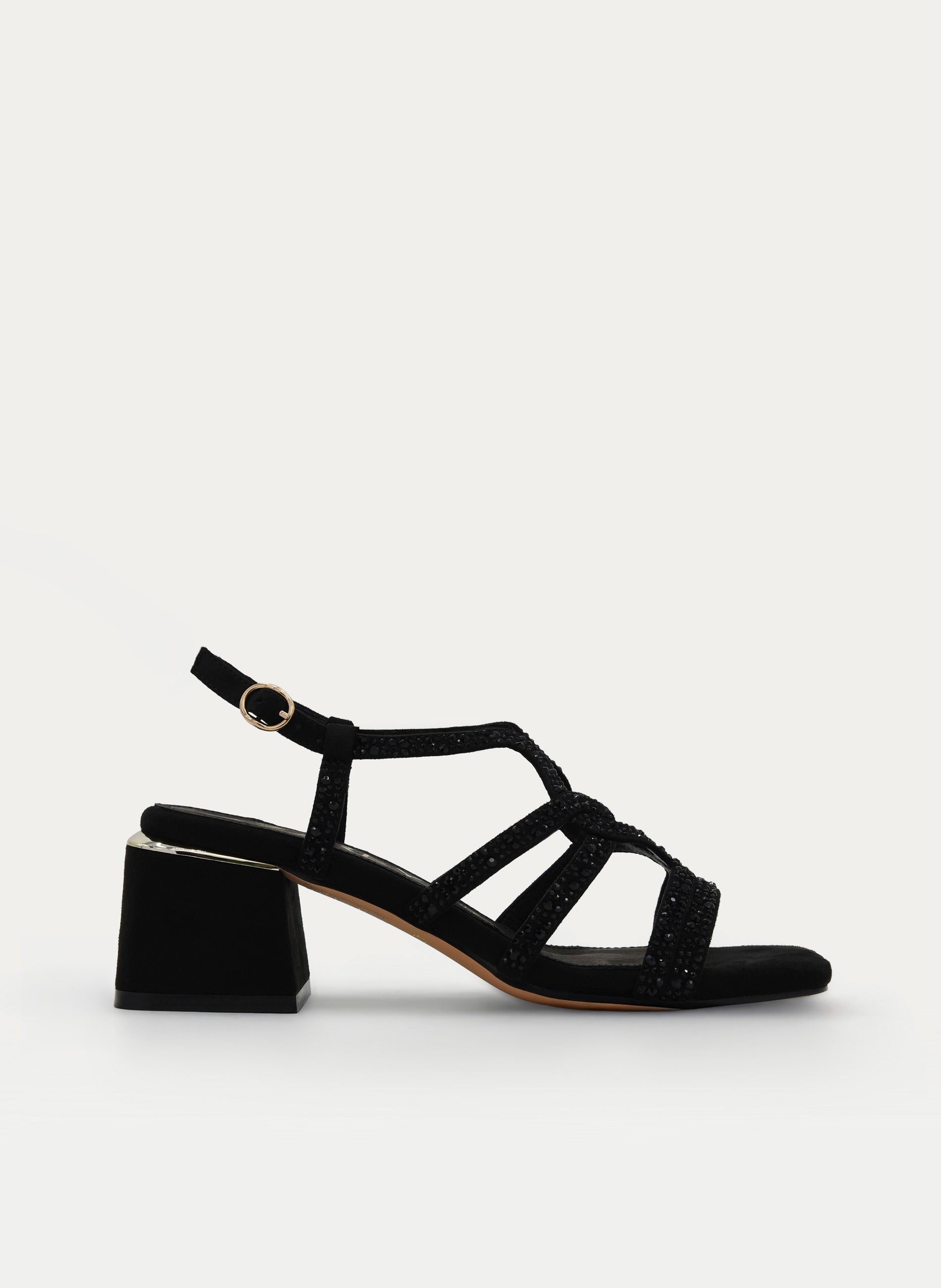 SANDALIA NEGRA TACÓN MEDIO STRASS