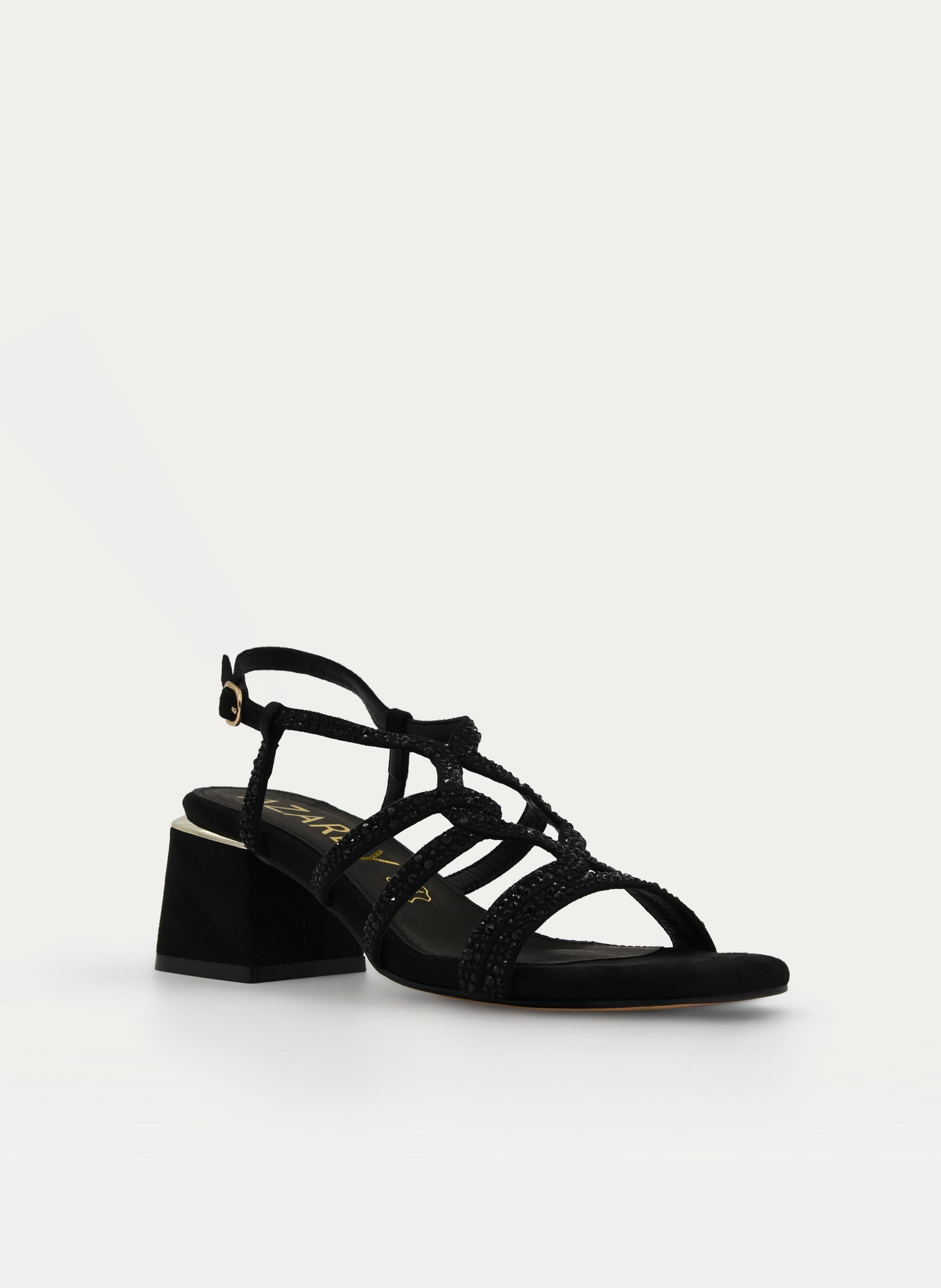 SANDALIA NEGRA TACÓN MEDIO STRASS