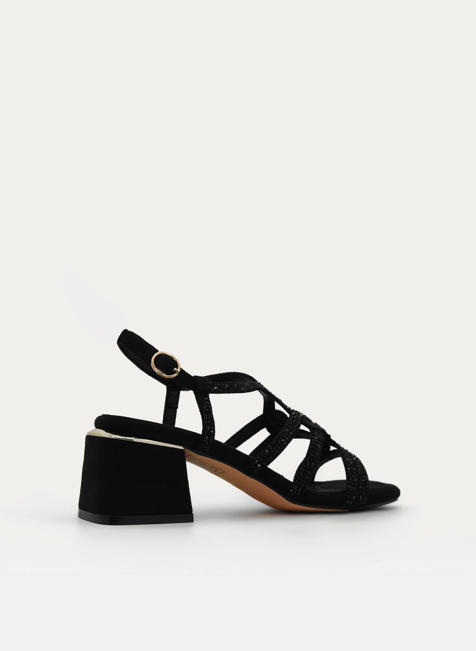SANDALIA NEGRA TACÓN MEDIO STRASS