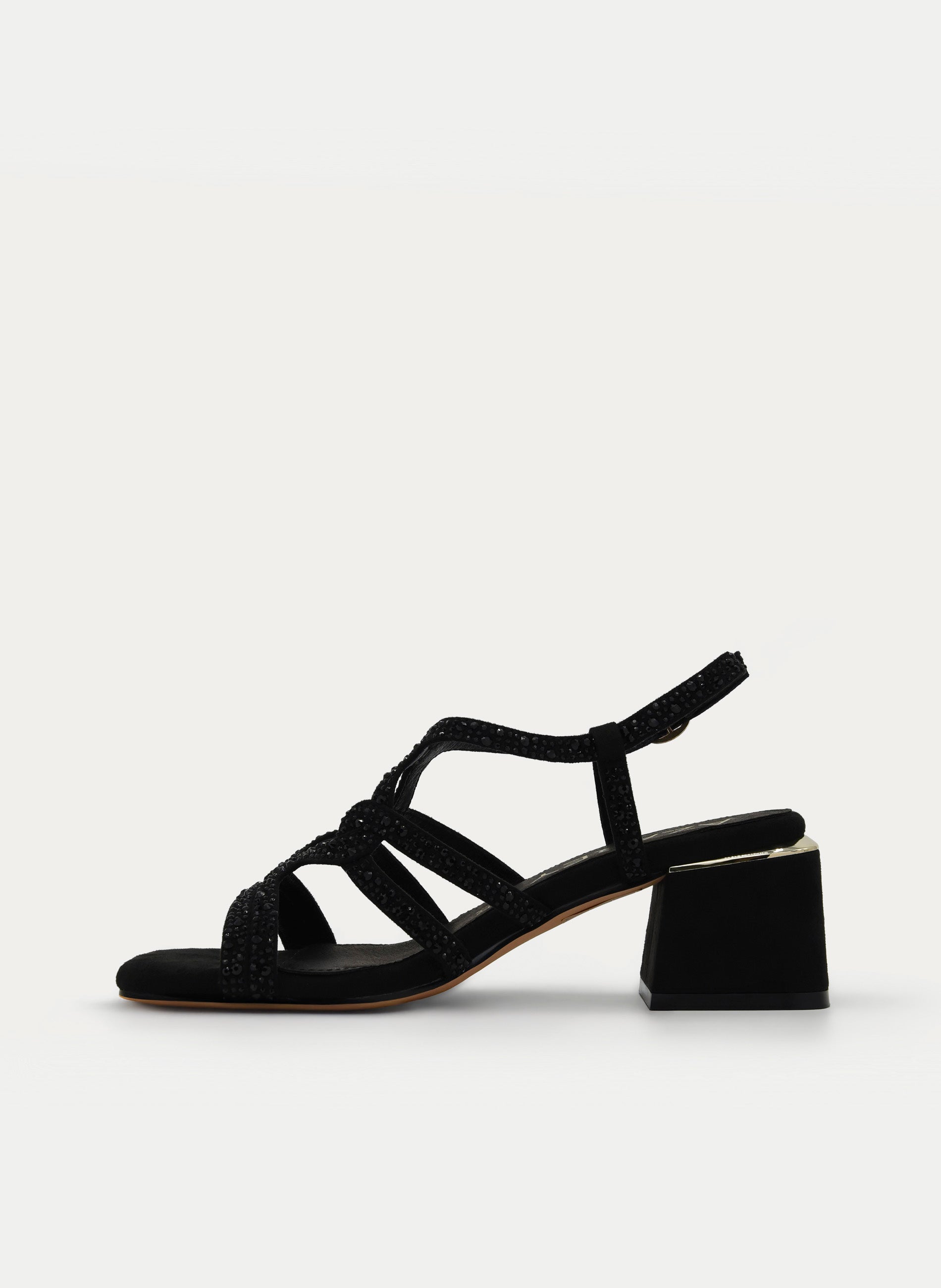 SANDALIA NEGRA TACÓN MEDIO STRASS