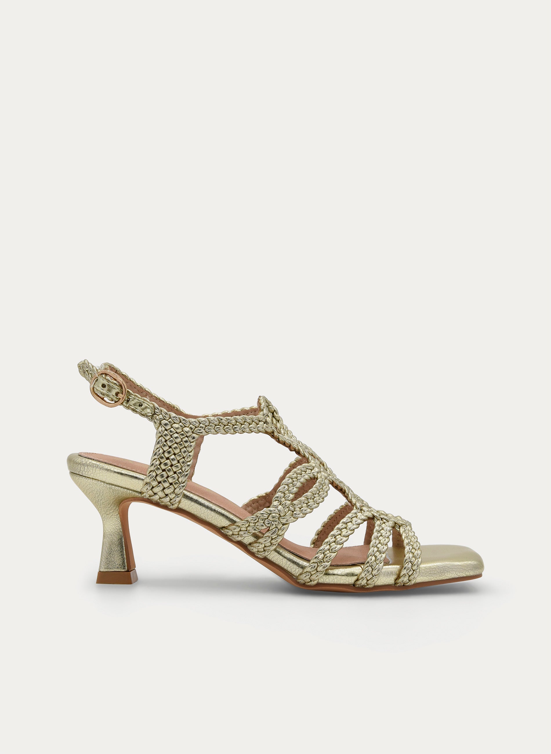 GOLD BRAIDED MEDIUM HEEL SANDAL