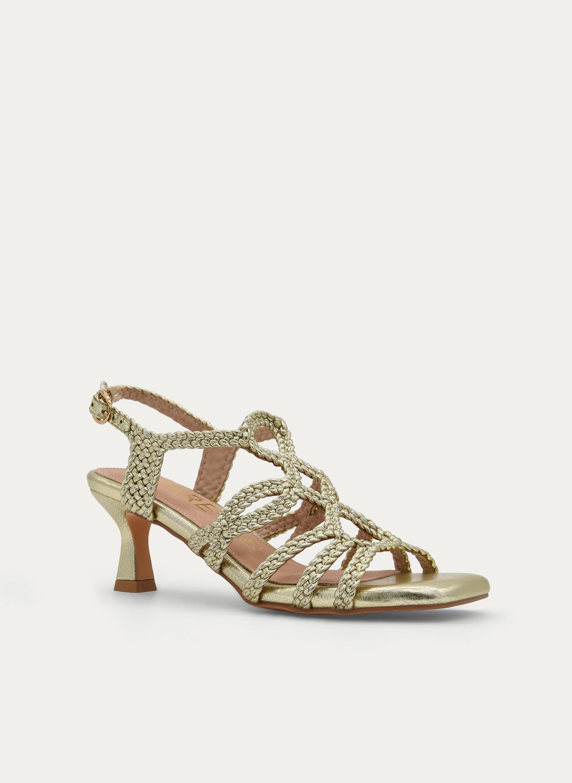 GOLD BRAIDED MEDIUM HEEL SANDAL