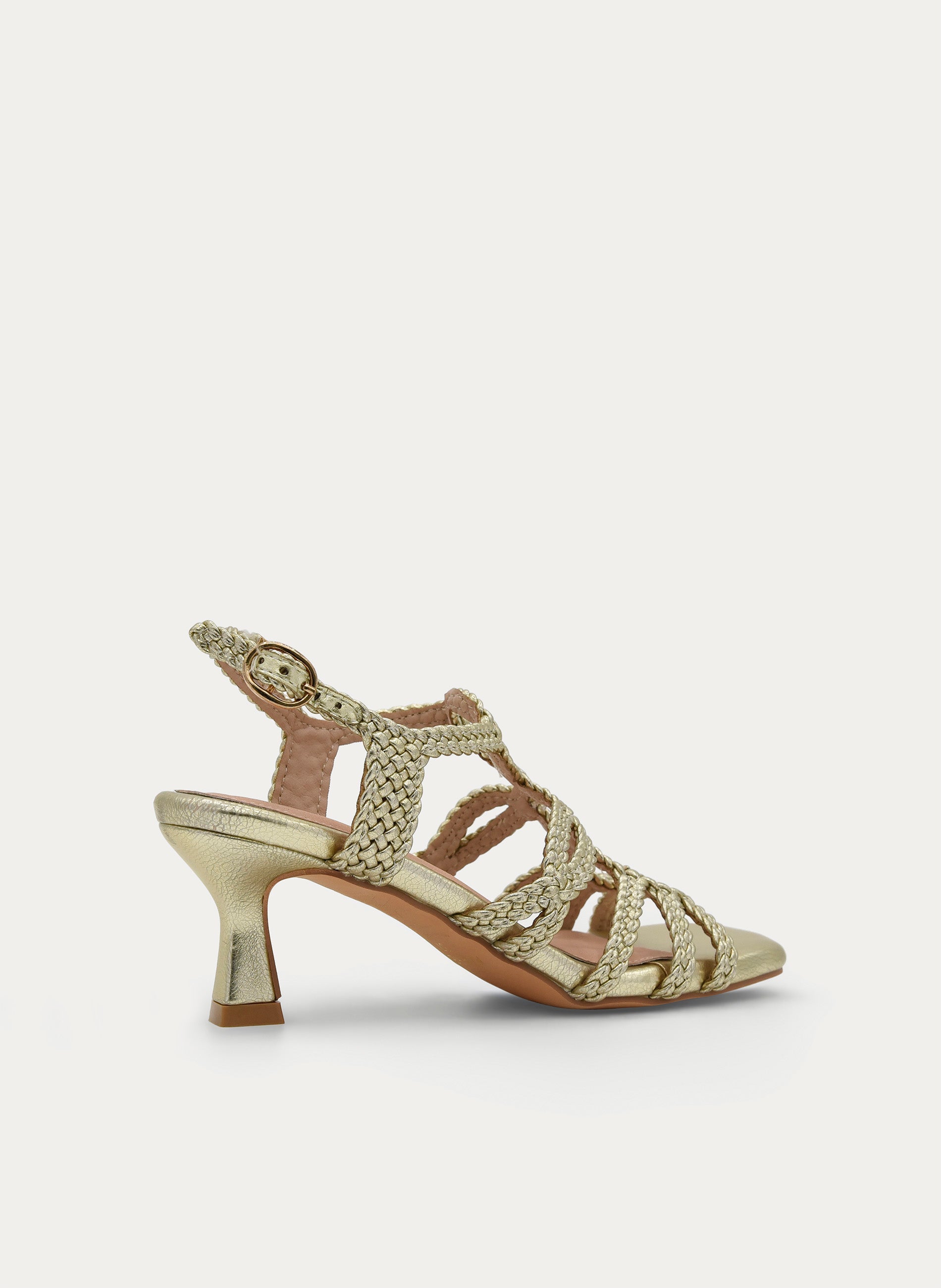 GOLD BRAIDED MEDIUM HEEL SANDAL