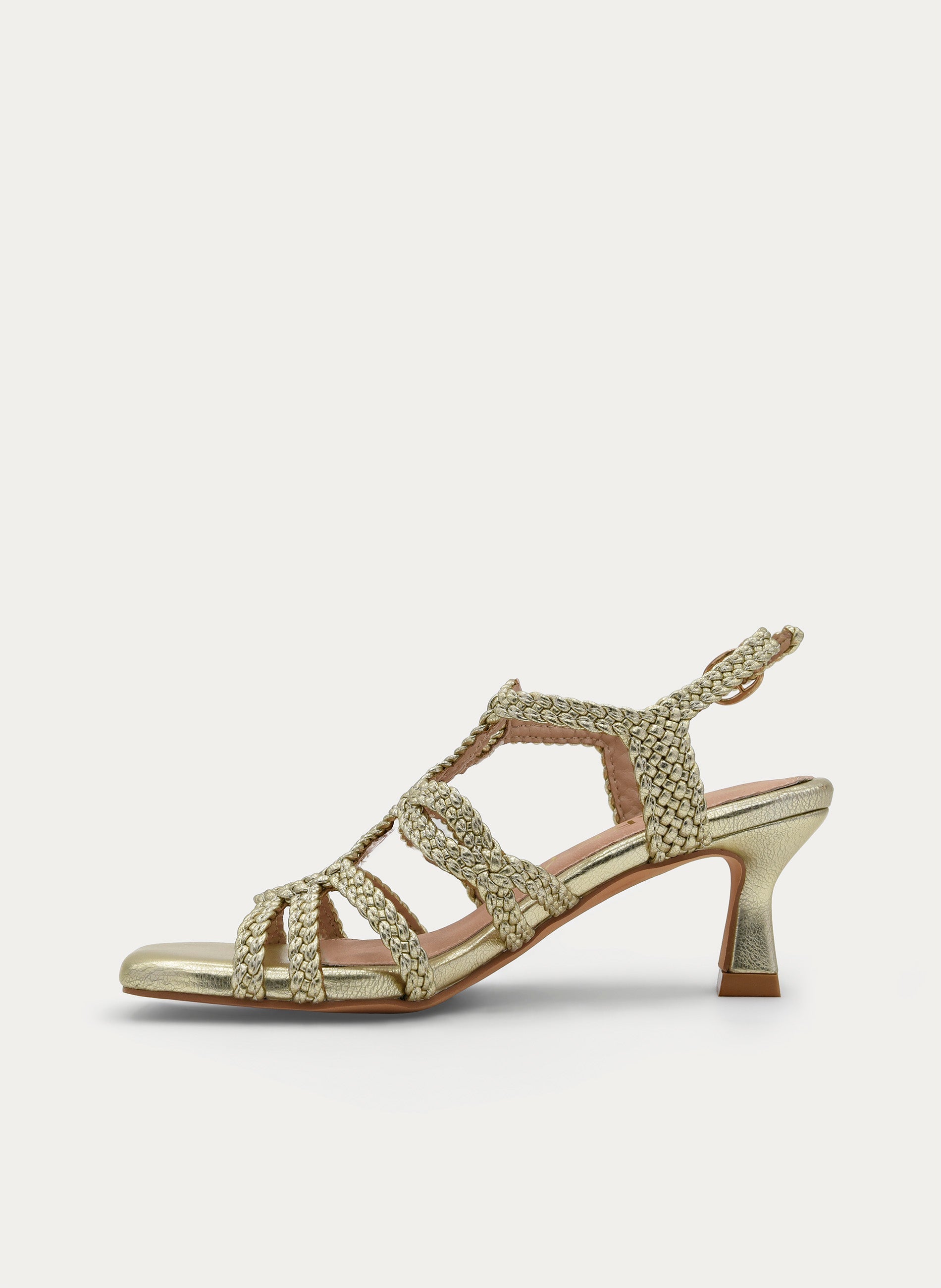 GOLD BRAIDED MEDIUM HEEL SANDAL