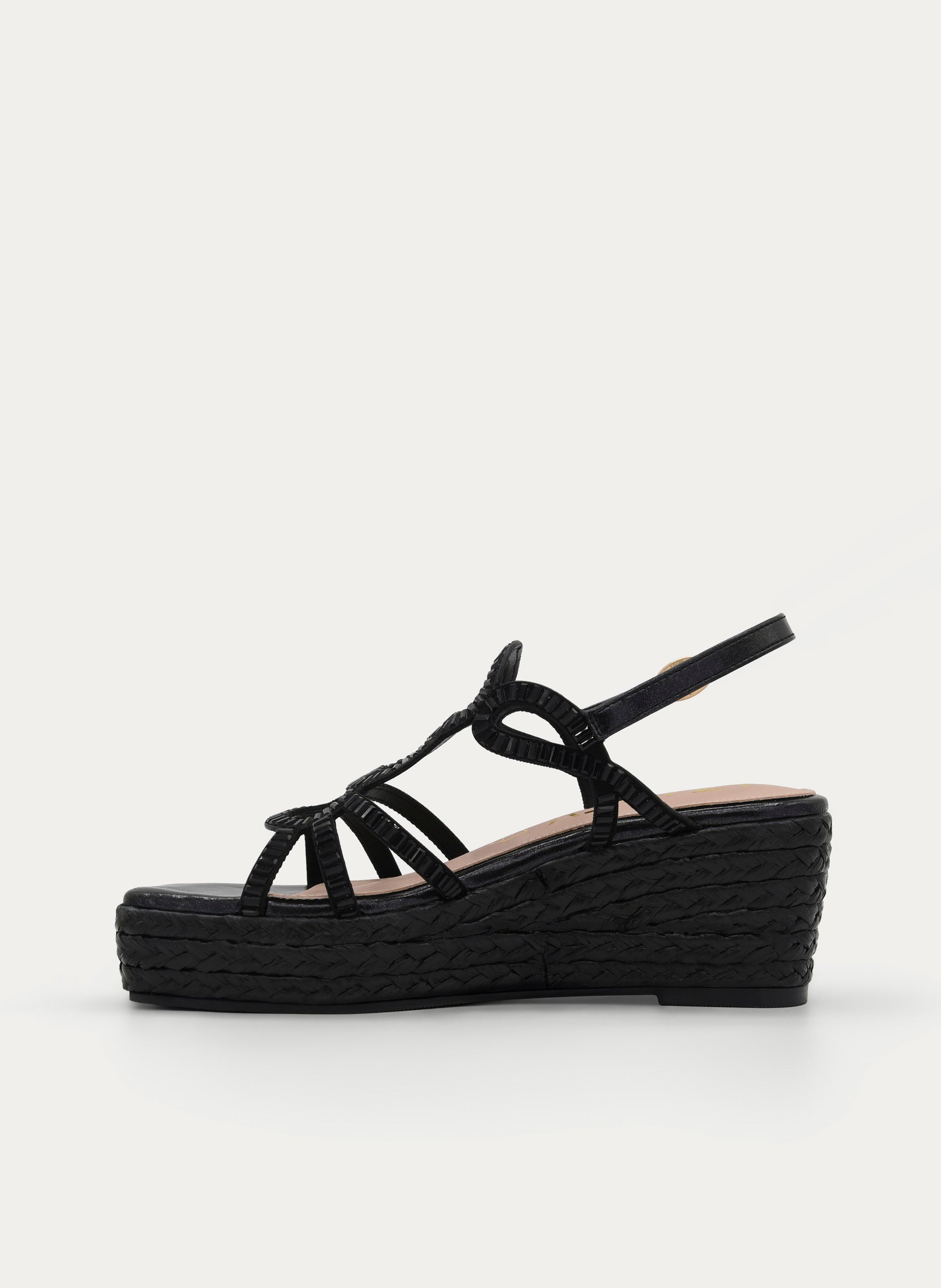 SANDALIA NEGRA CUÑA ESPARTO CON PEDRERÍA