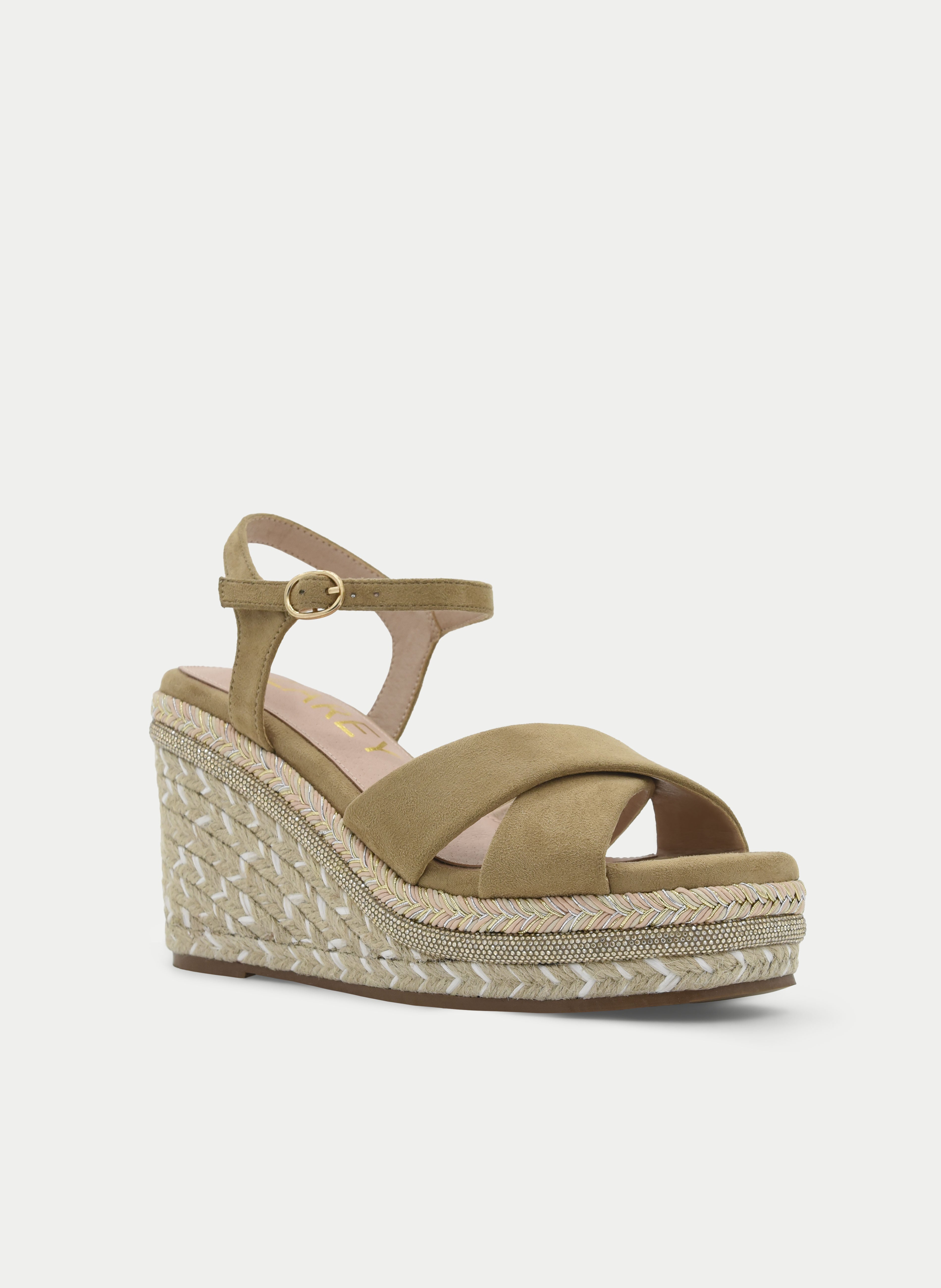 BEIGE HEMP WEDGE SANDAL WITH CROSSED ANKLE STRAP