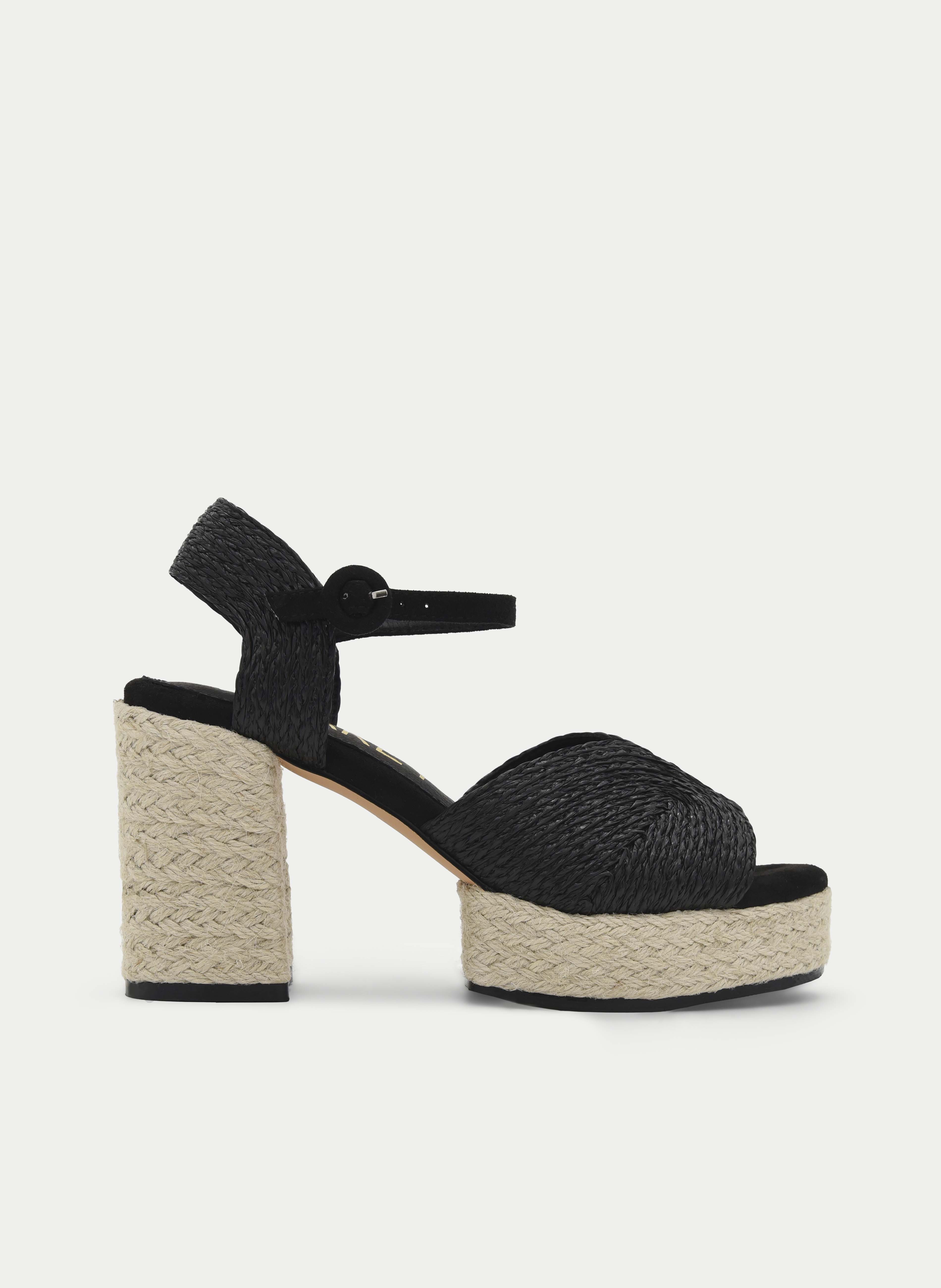 BLACK PLATFORM SANDAL WITH JUTE HEEL