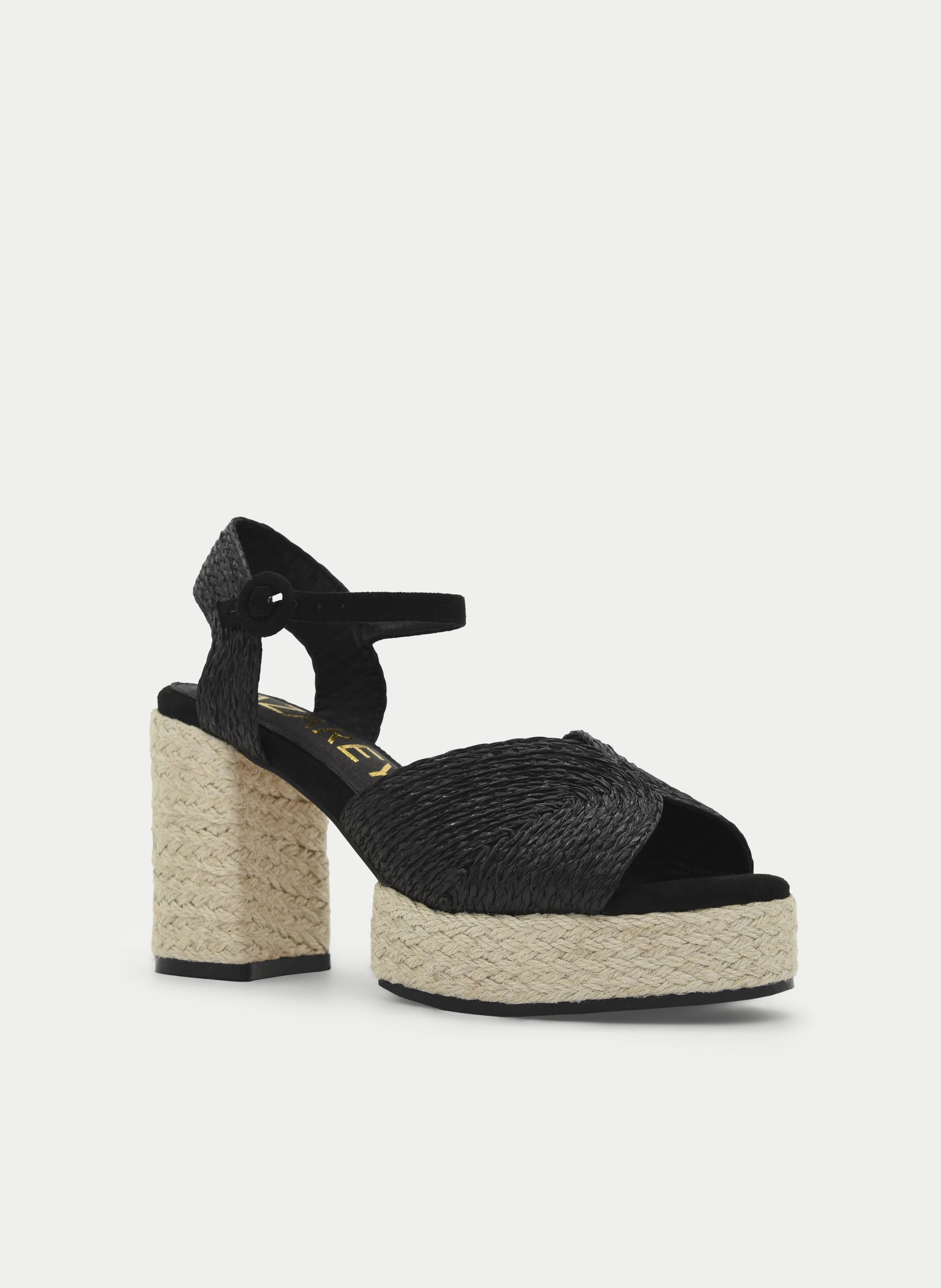 BLACK PLATFORM SANDAL WITH JUTE HEEL