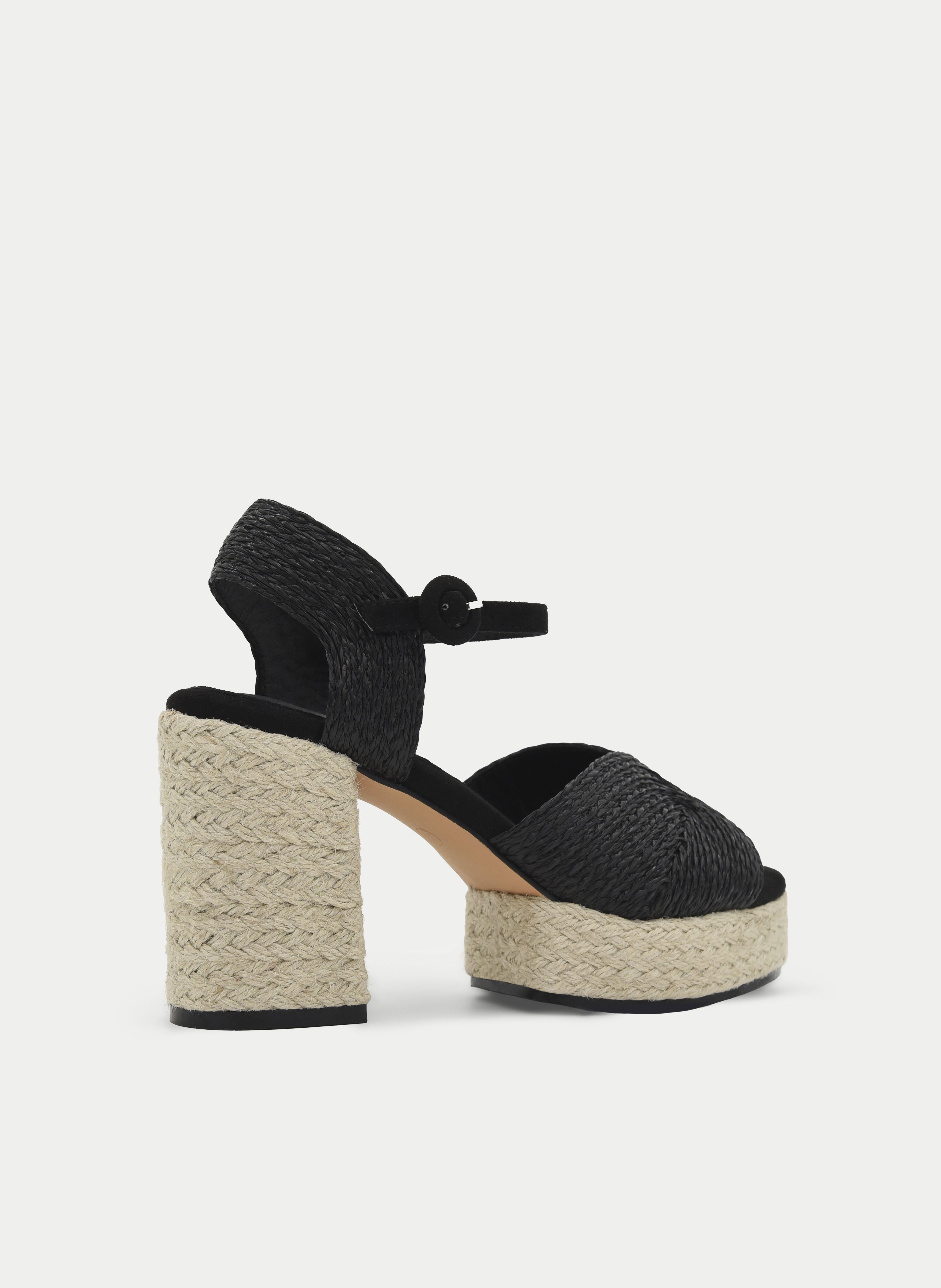 BLACK PLATFORM SANDAL WITH JUTE HEEL