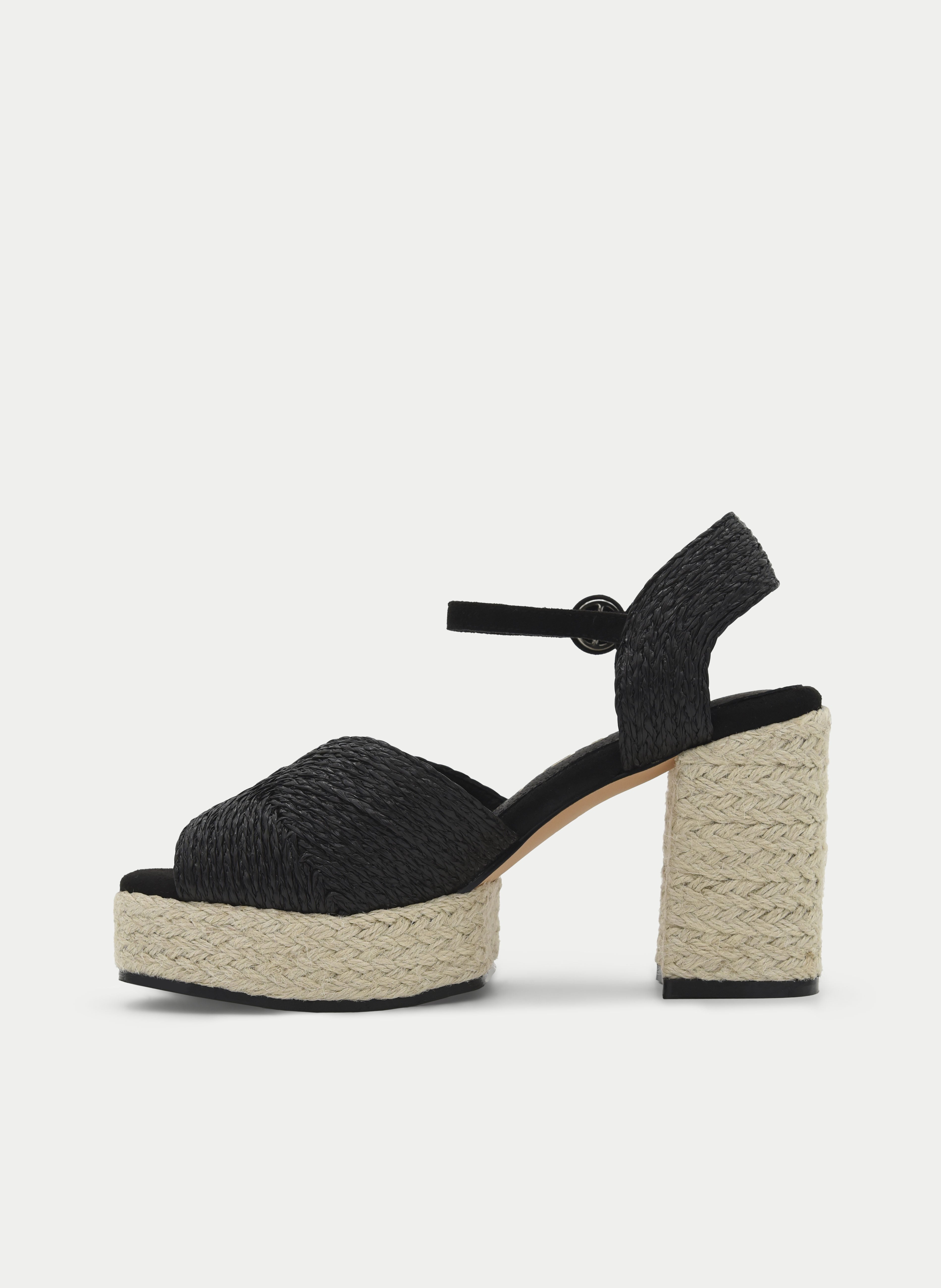 BLACK PLATFORM SANDAL WITH JUTE HEEL