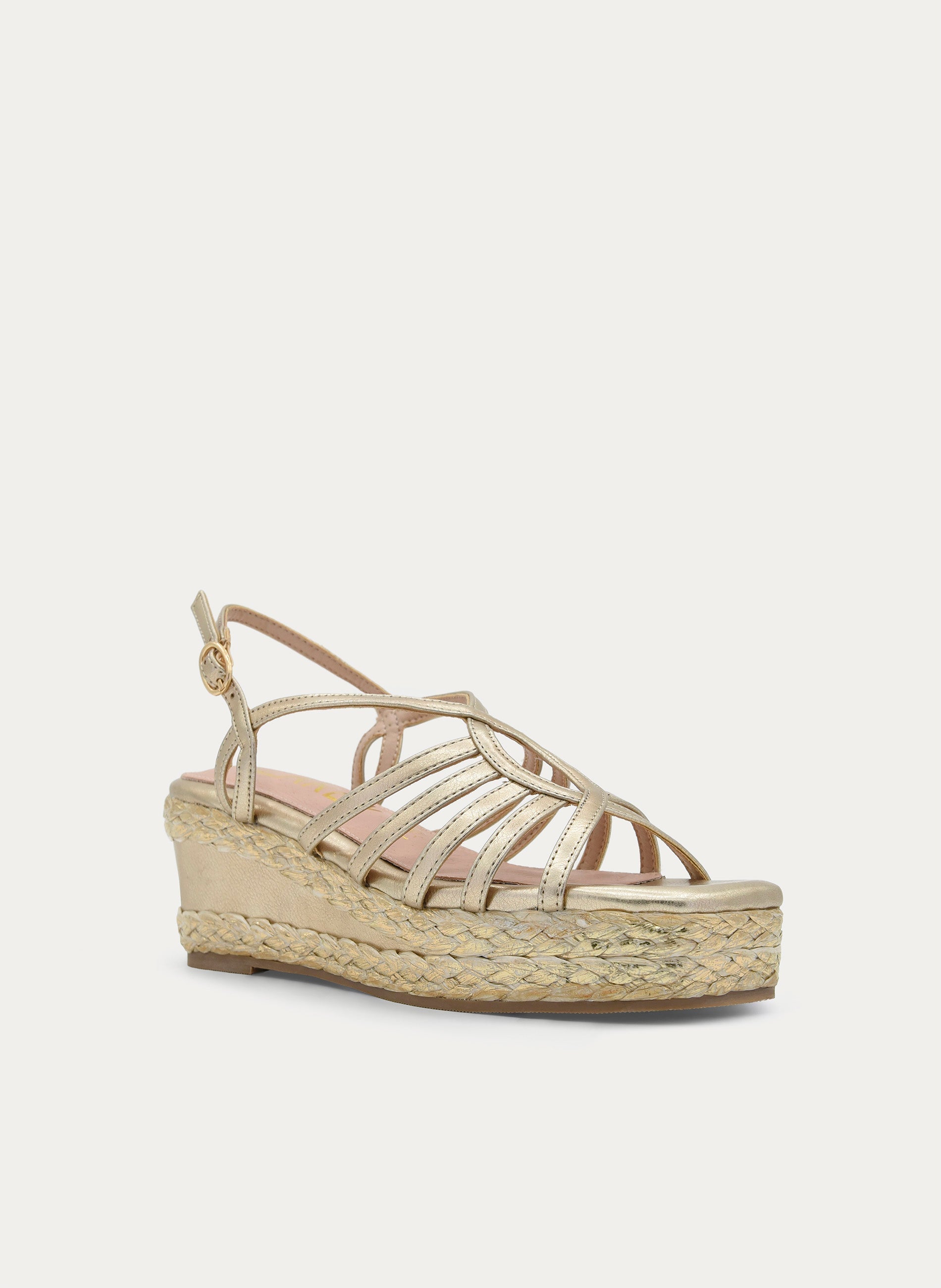 SANDALIA ORO CUÑA ESPARTO TIRAS CRUZADAS