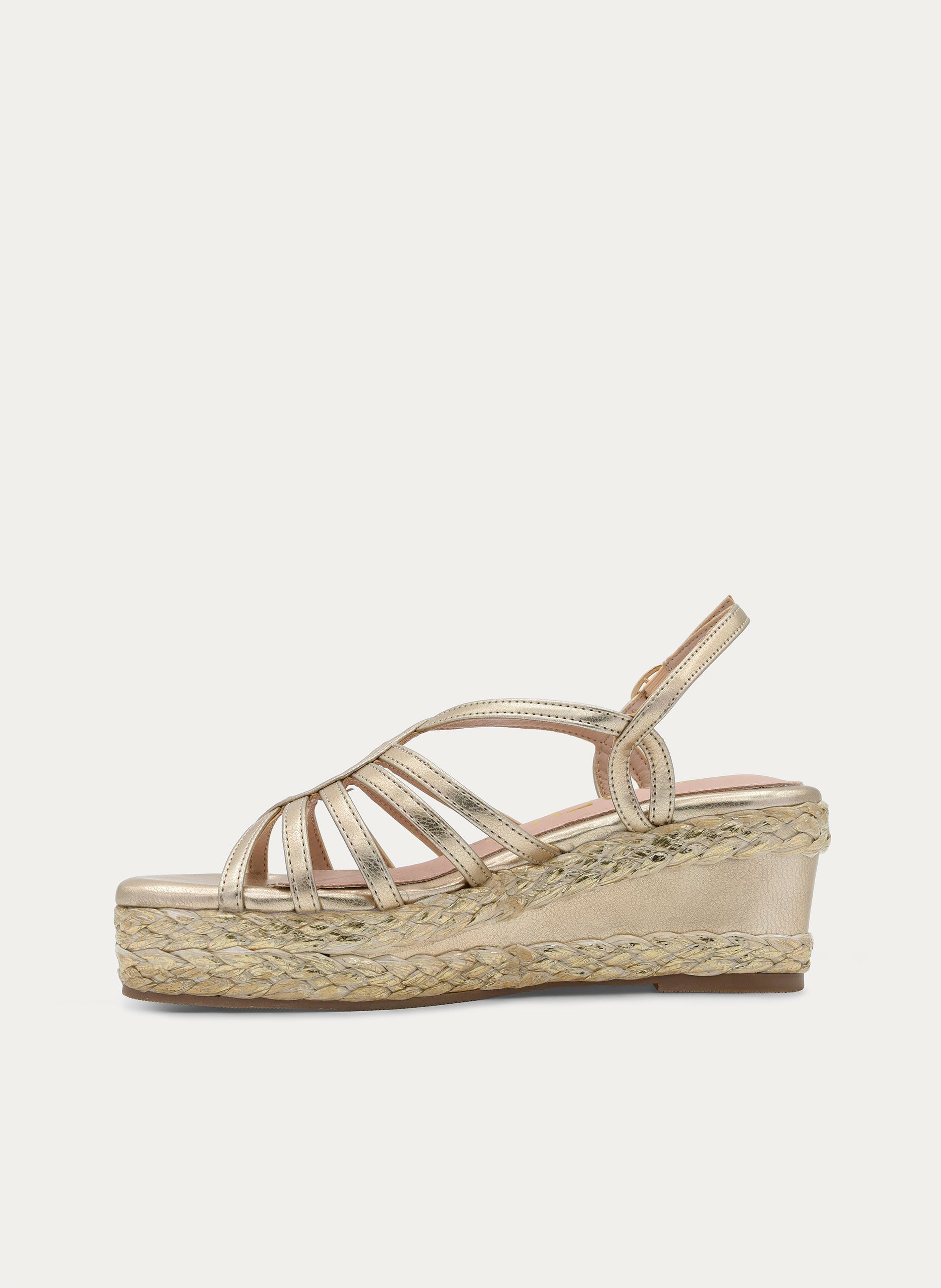 SANDALIA ORO CUÑA ESPARTO TIRAS CRUZADAS
