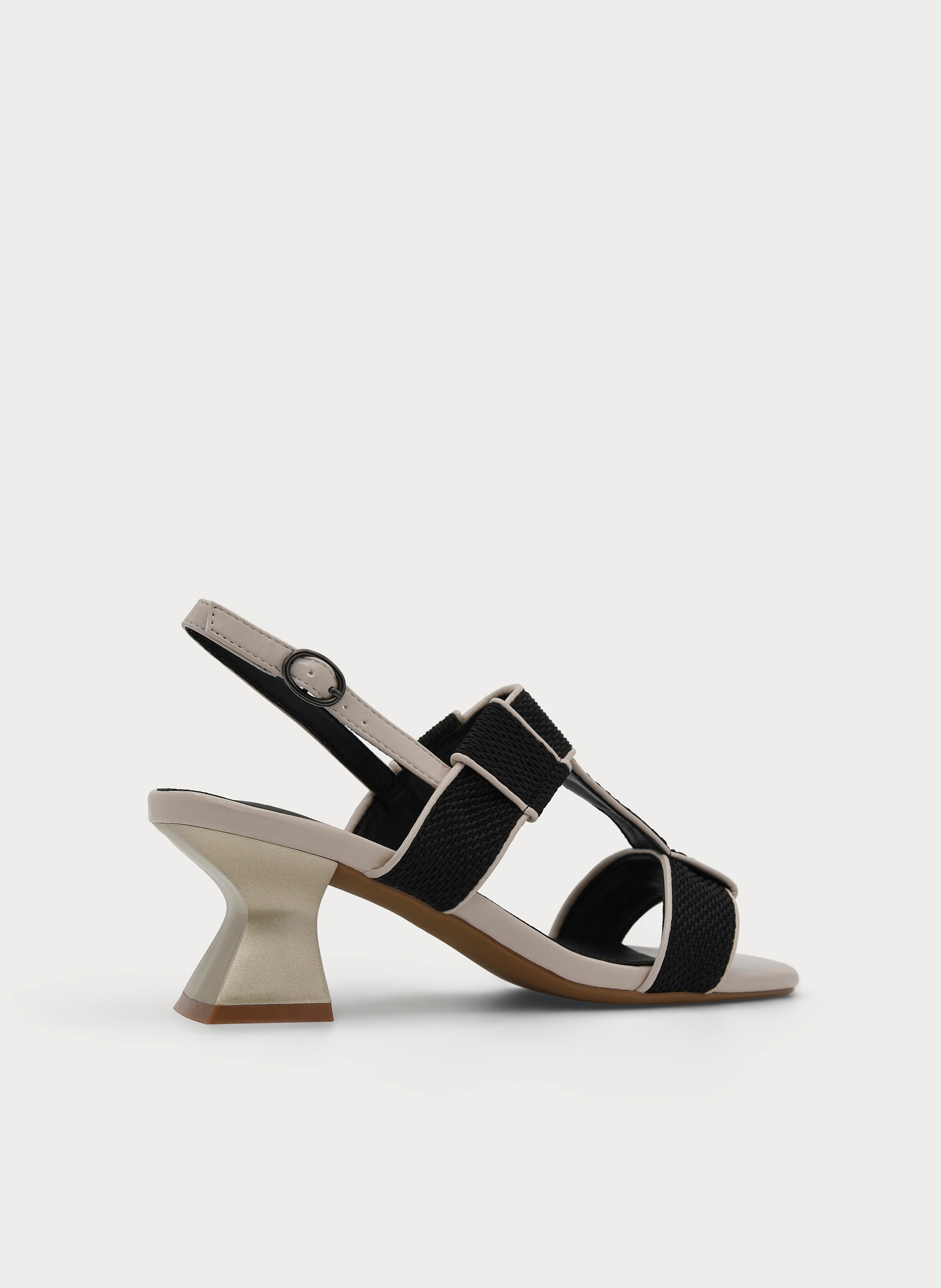SANDALIA NEGRA Y BEIGE TACÓN ESCULTURA