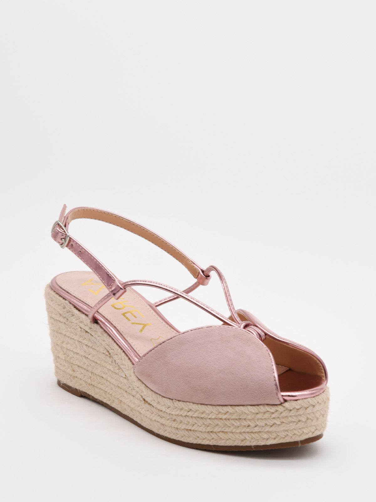 Sandalias de cuña rosa con tiras cruzadas