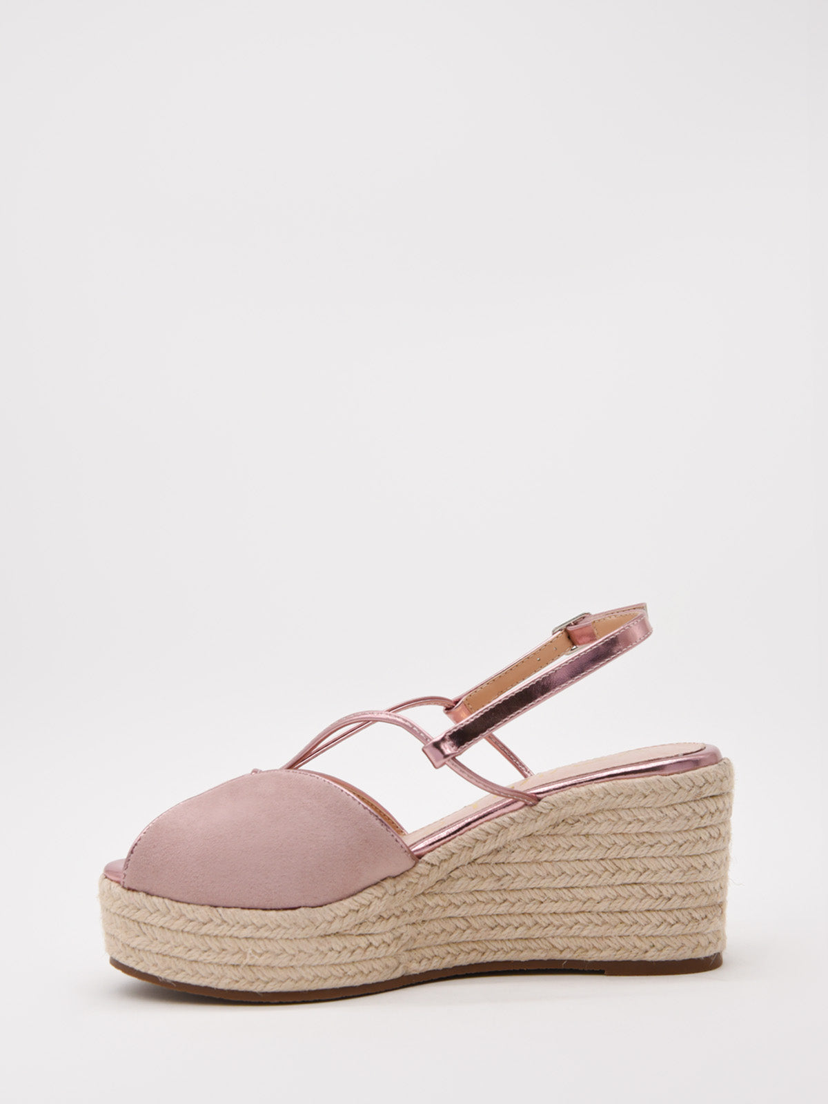 Sandalias de cuña rosa con tiras cruzadas