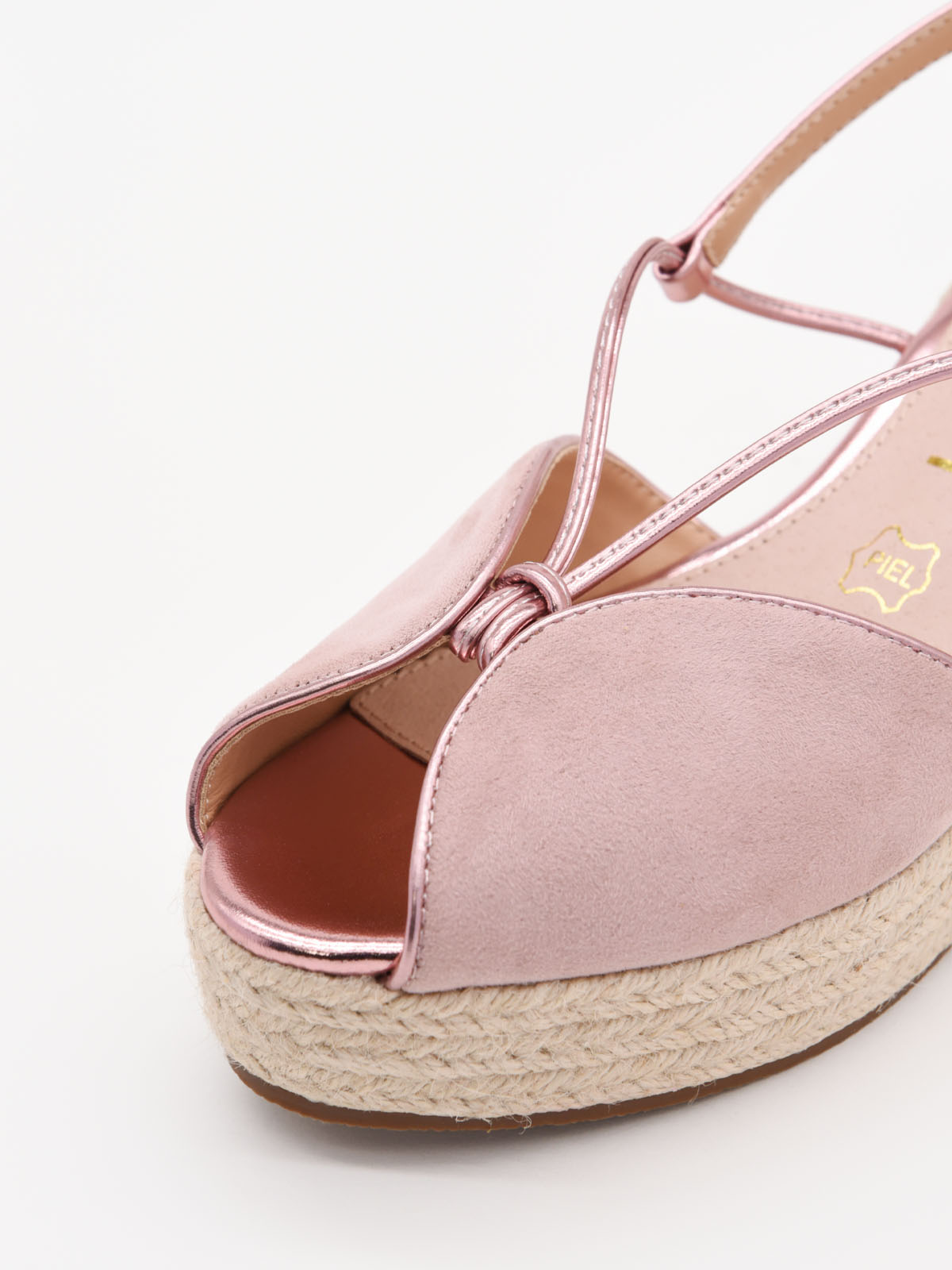 Sandalias de cuña rosa con tiras cruzadas