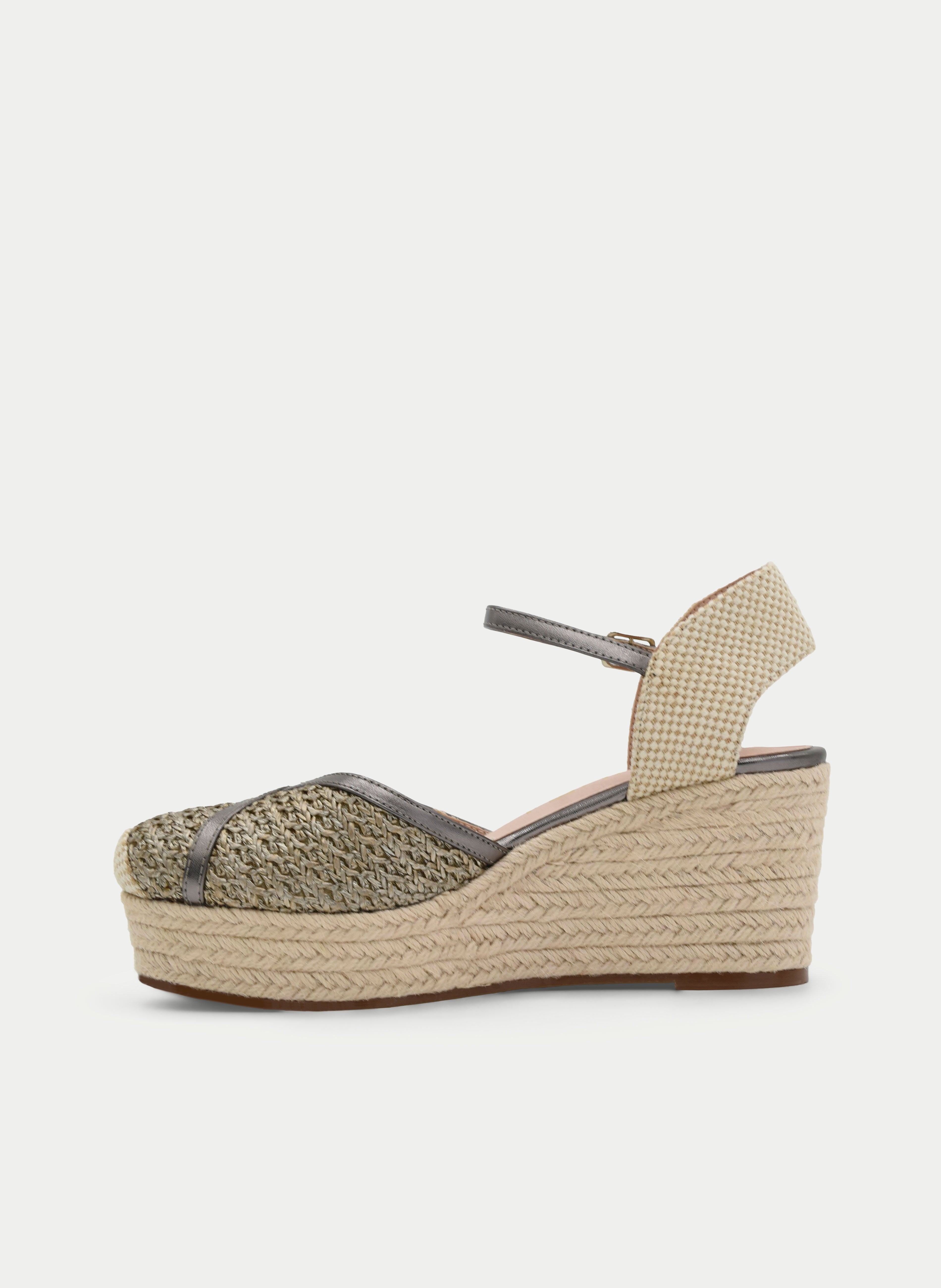 ALPARGATA CUÑA BEIGE Y PLOMO METALIZADO