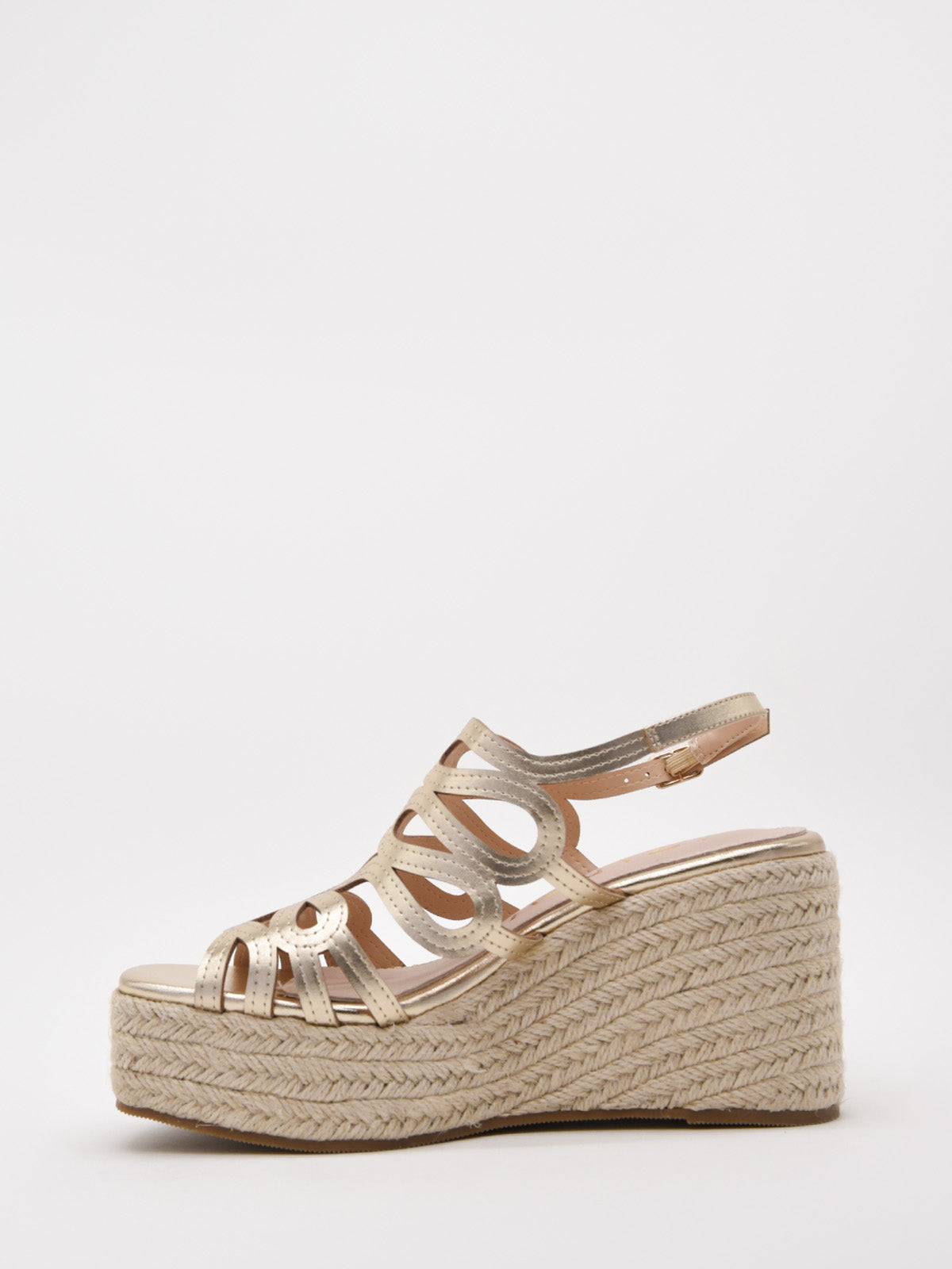 Sandalias doradas de cuña con tiras metalizadas