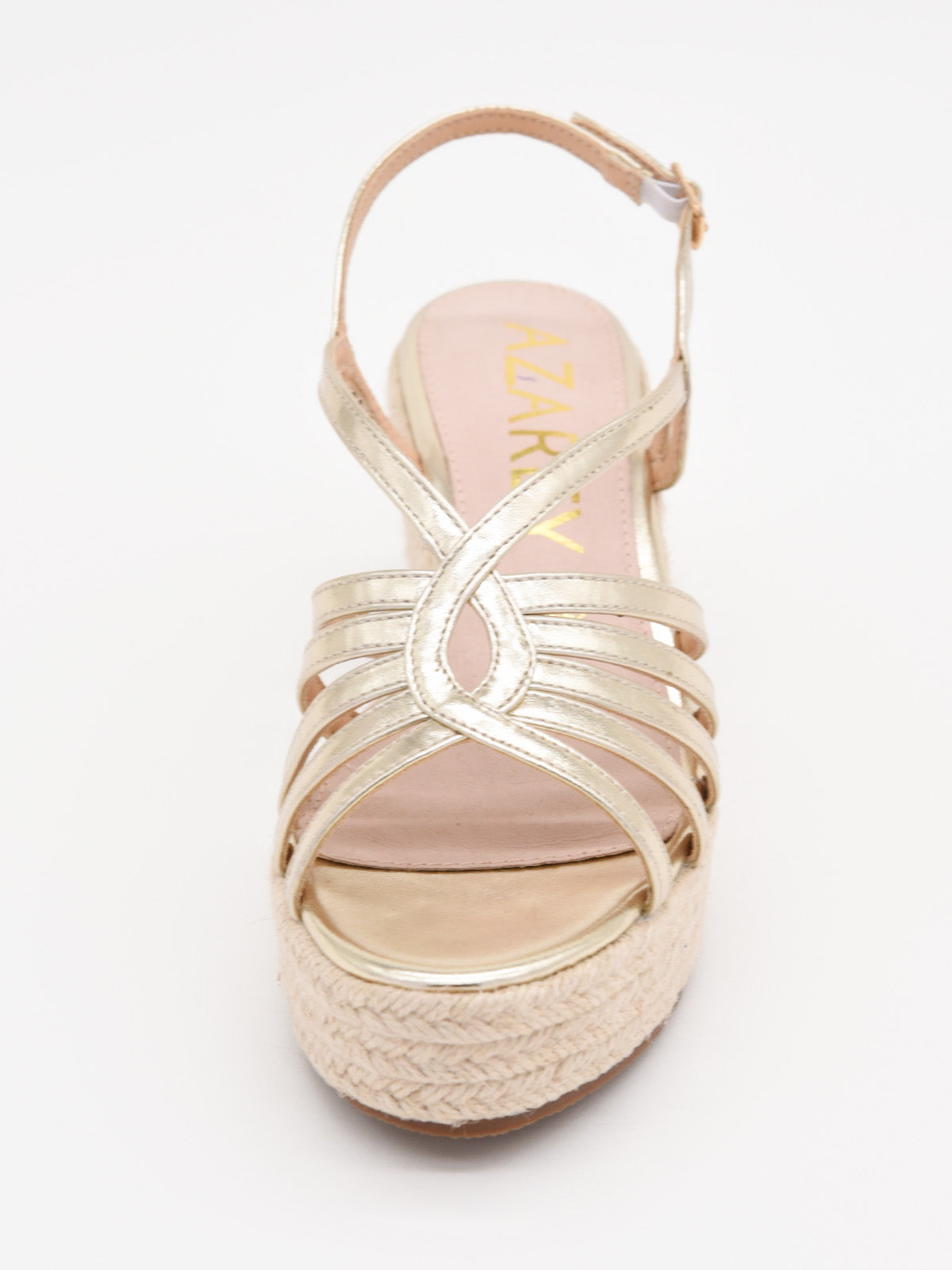 Metallic gold espadrille wedges with crossover straps