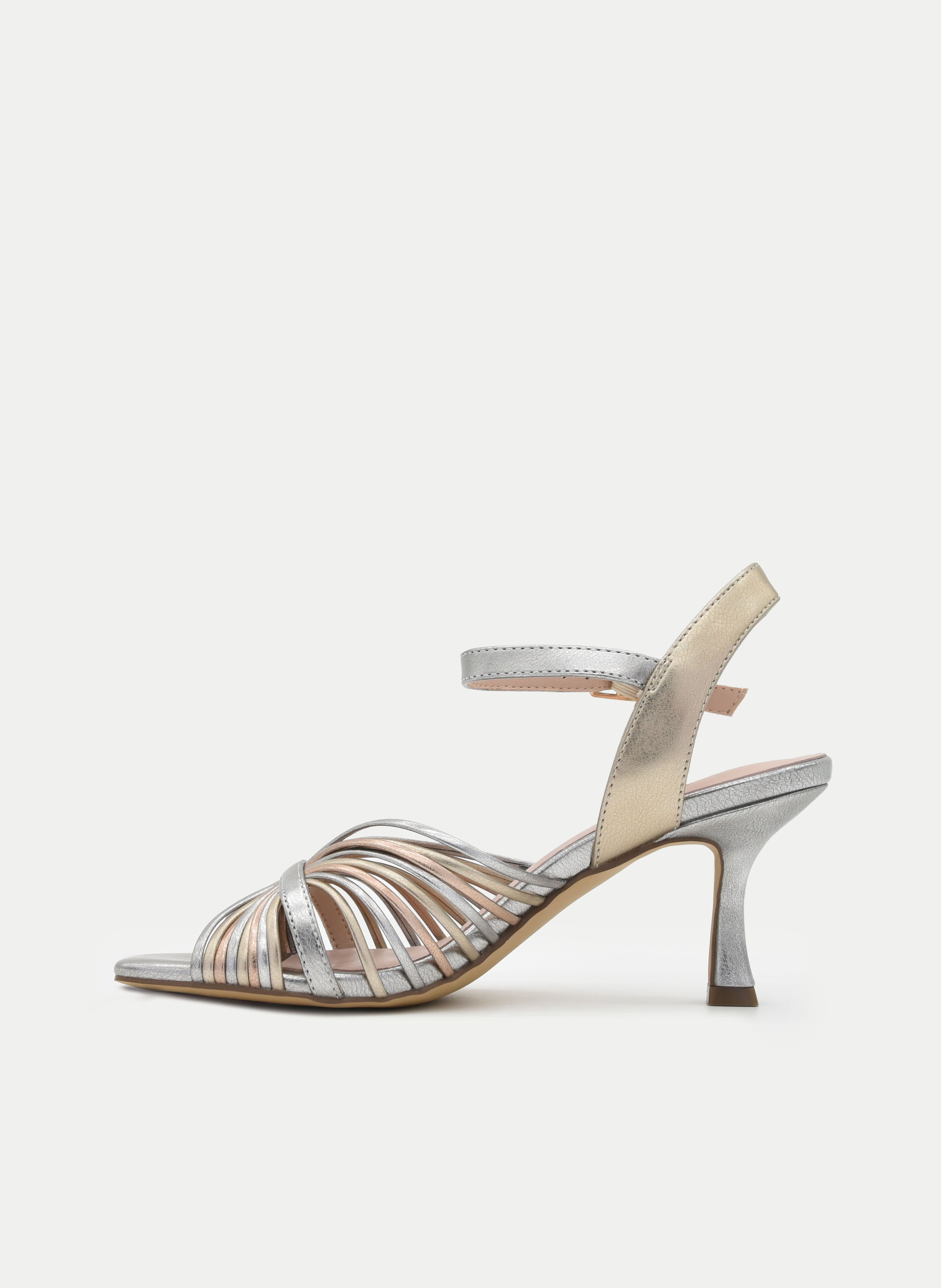 SANDALIA PLATA MULTICOLOR TACÓN FINO